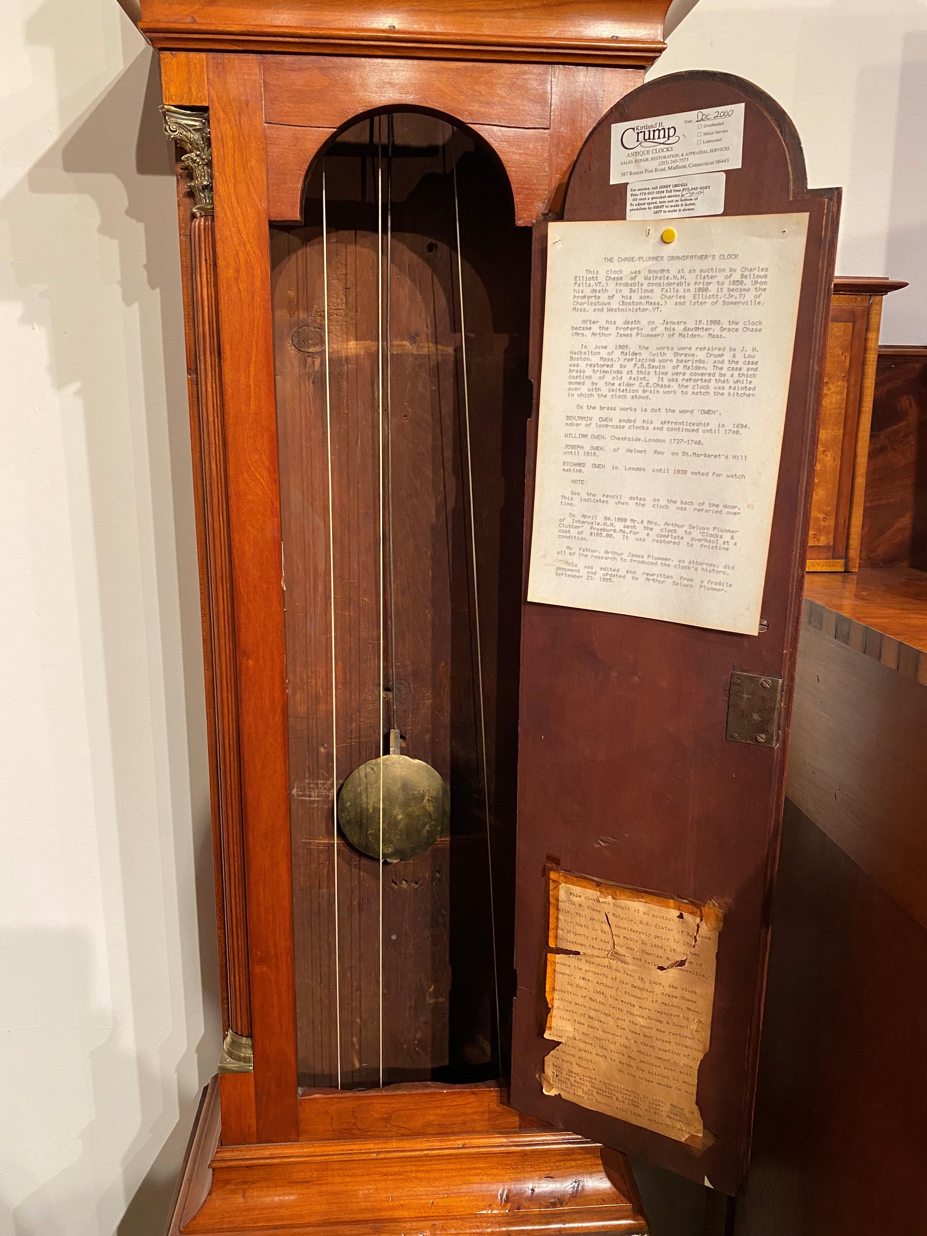 Connecticut Cherry Wood Tall Case Clock, with Chase-Plummer Family Provenance 7