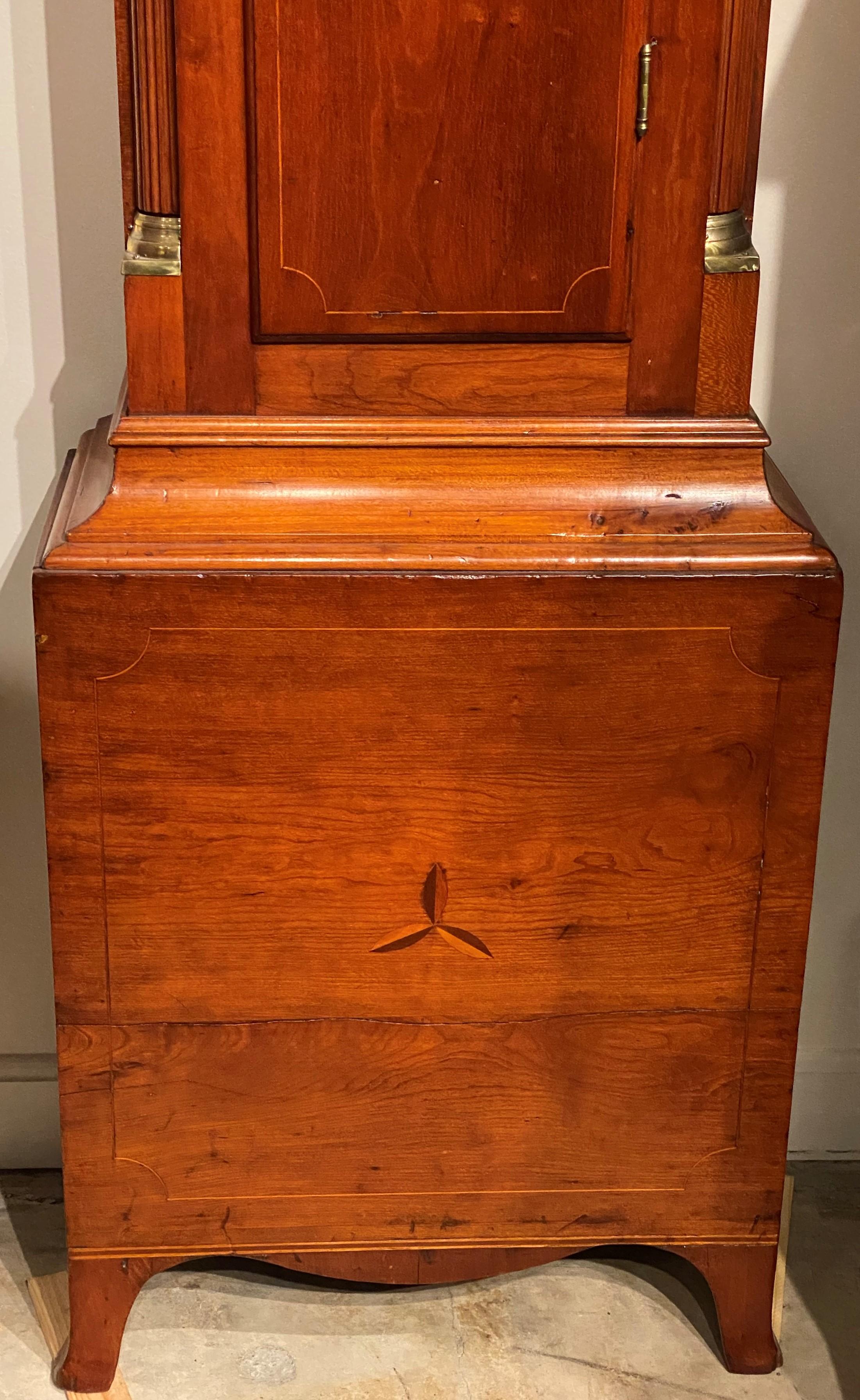 Hand-Carved Connecticut Cherry Wood Tall Case Clock, with Chase-Plummer Family Provenance