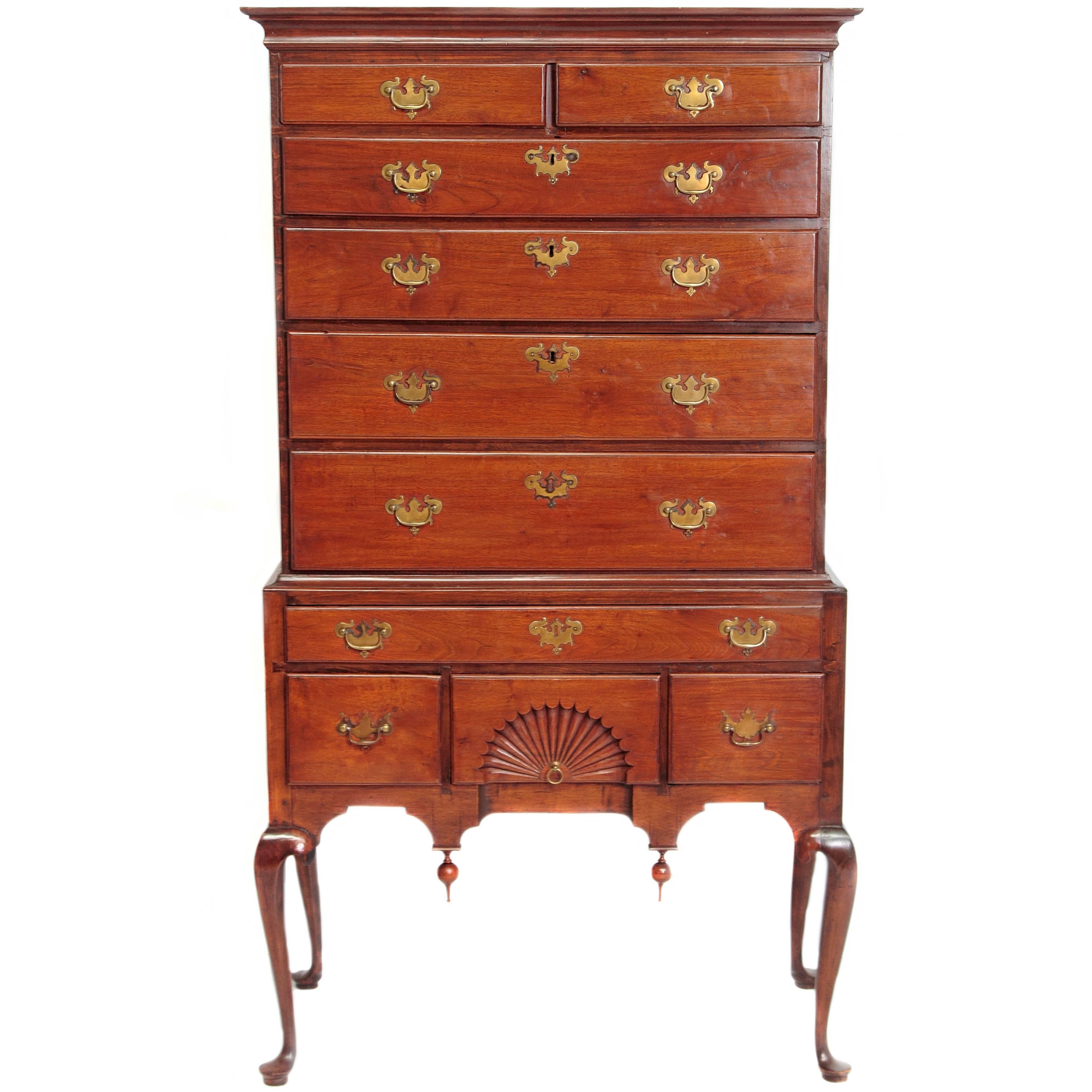 Connecticut Queen Anne Flat-Top "Highboy" High Chest For Sale