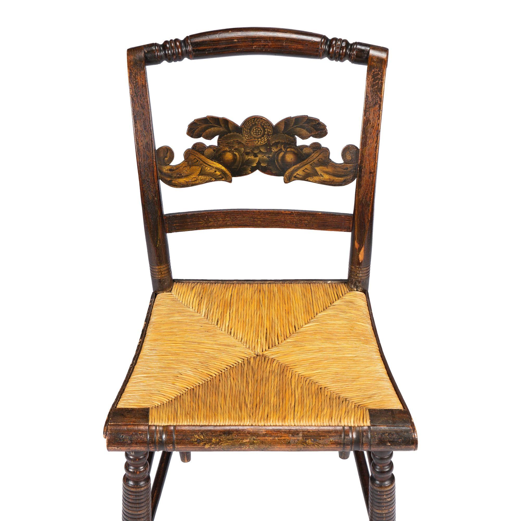 Connecticut Valley rush seat painted Hitchcock side chair, 1830 For Sale 3