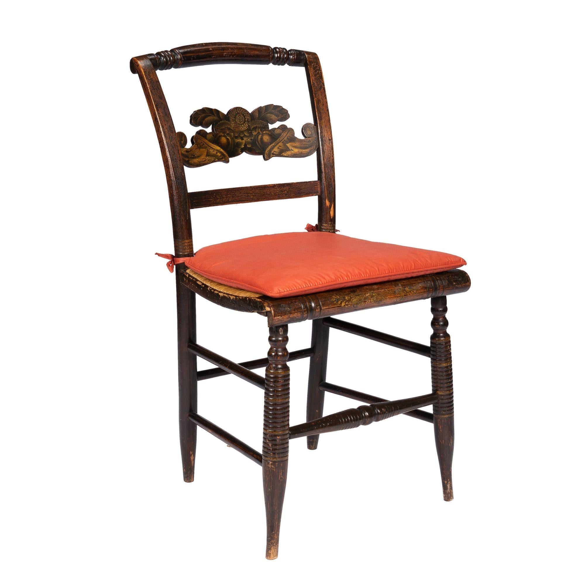 19th Century Connecticut Valley rush seat painted Hitchcock side chair, 1830 For Sale