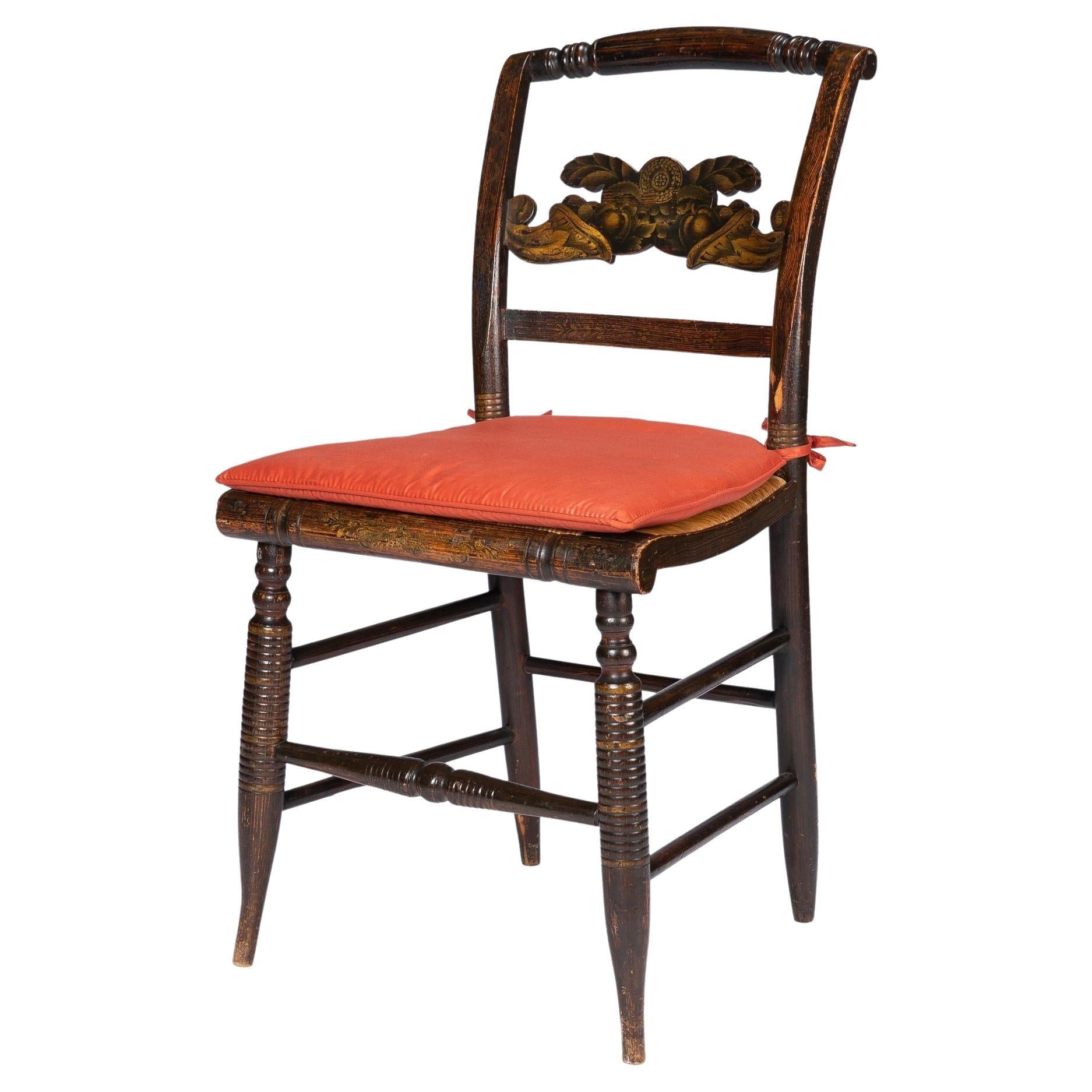 Connecticut Valley rush seat painted Hitchcock side chair, 1830 For Sale