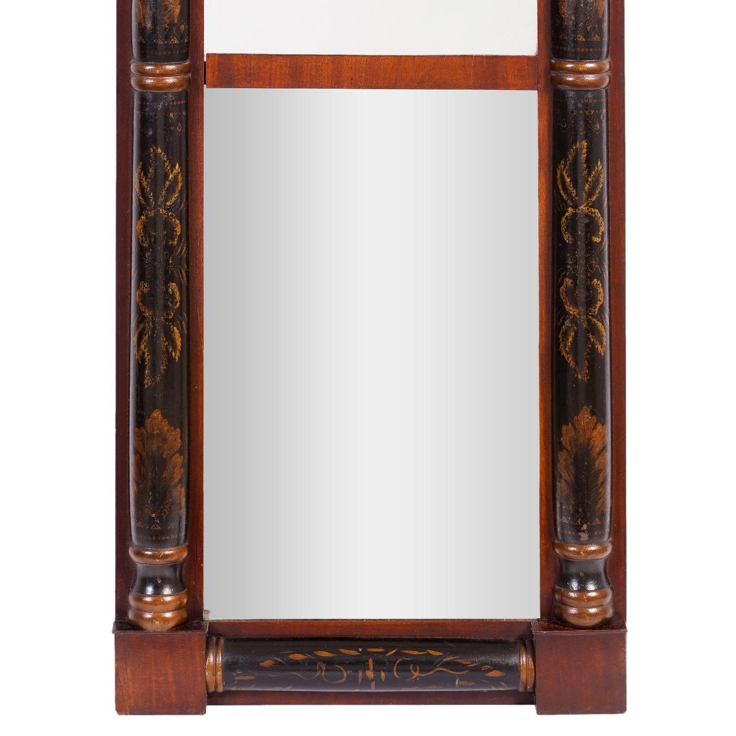Neoclassical Connecticut Valley stenciled split baluster mirror, c. 1820-30 For Sale