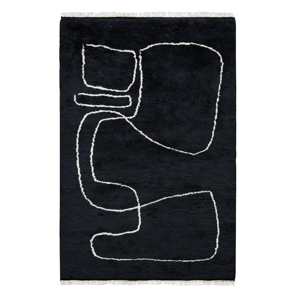 Tapis berbère Connection:: épais en laine noire:: au design scandinave en vente