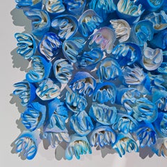 Connection, blue #29. Clay Wall sculpture on canvas.