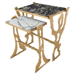 Connection II Brass And Marble Side Table Set