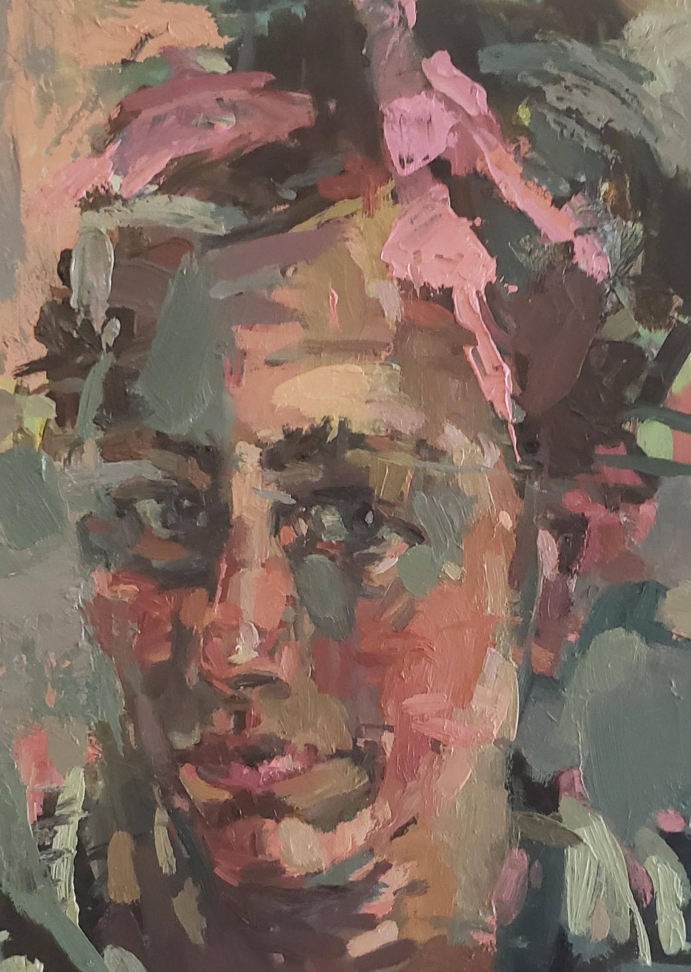 Becca, Porträtkunst, Öl auf Tafelschachtel  14 x 11, figürliche Kunst, Ausstellung 2021 (Impressionismus), Painting, von Connie Connally