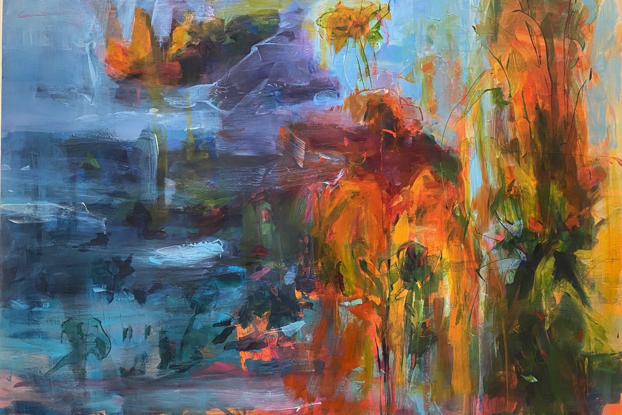 Connie Connally Abstract Painting – Blaue Bosque und Untergestell I