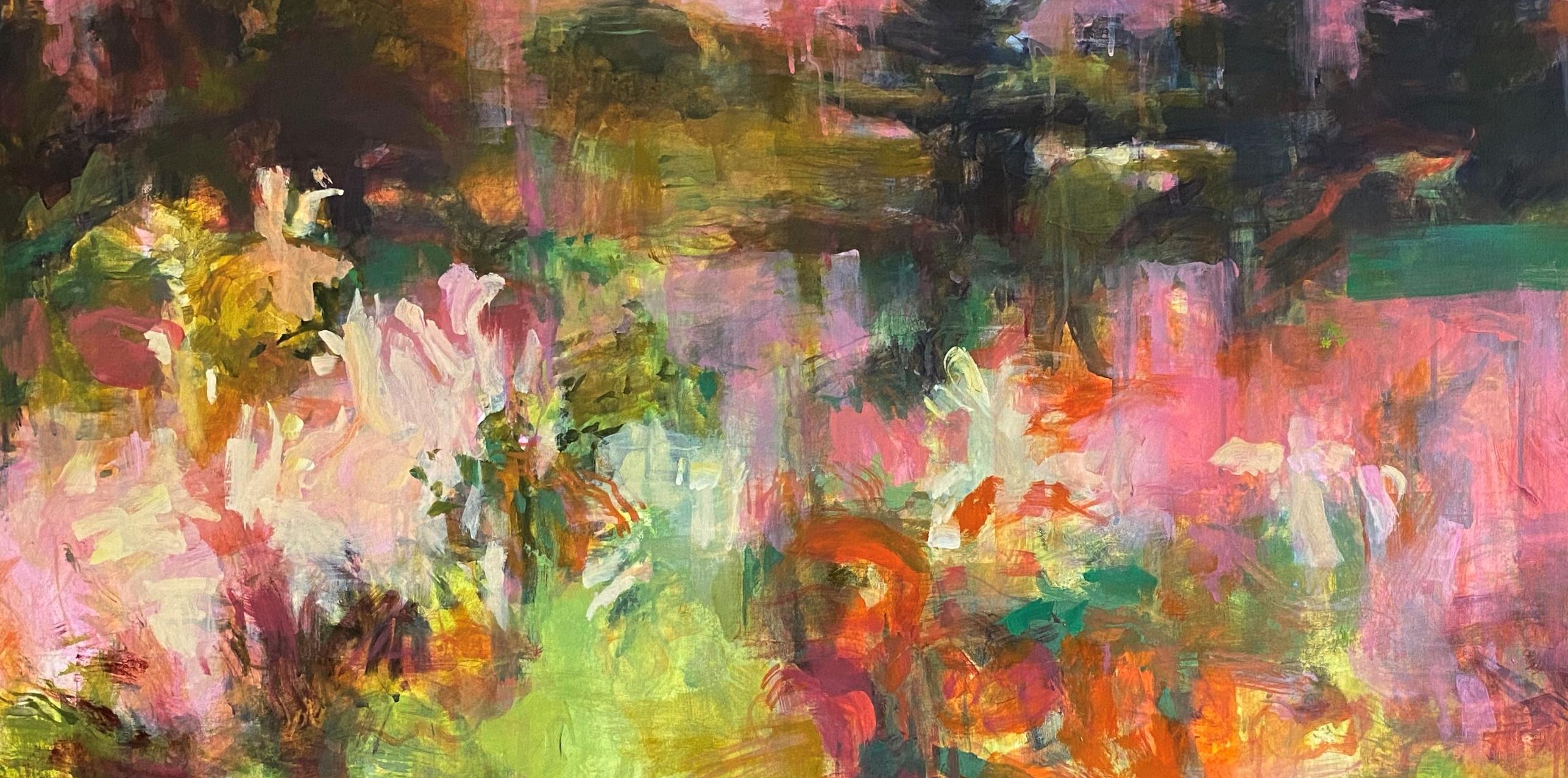 Domwiese Öl auf Leinwand Frühlingswiese  Kaleidoskop von Wildblumen – Painting von Connie Connally
