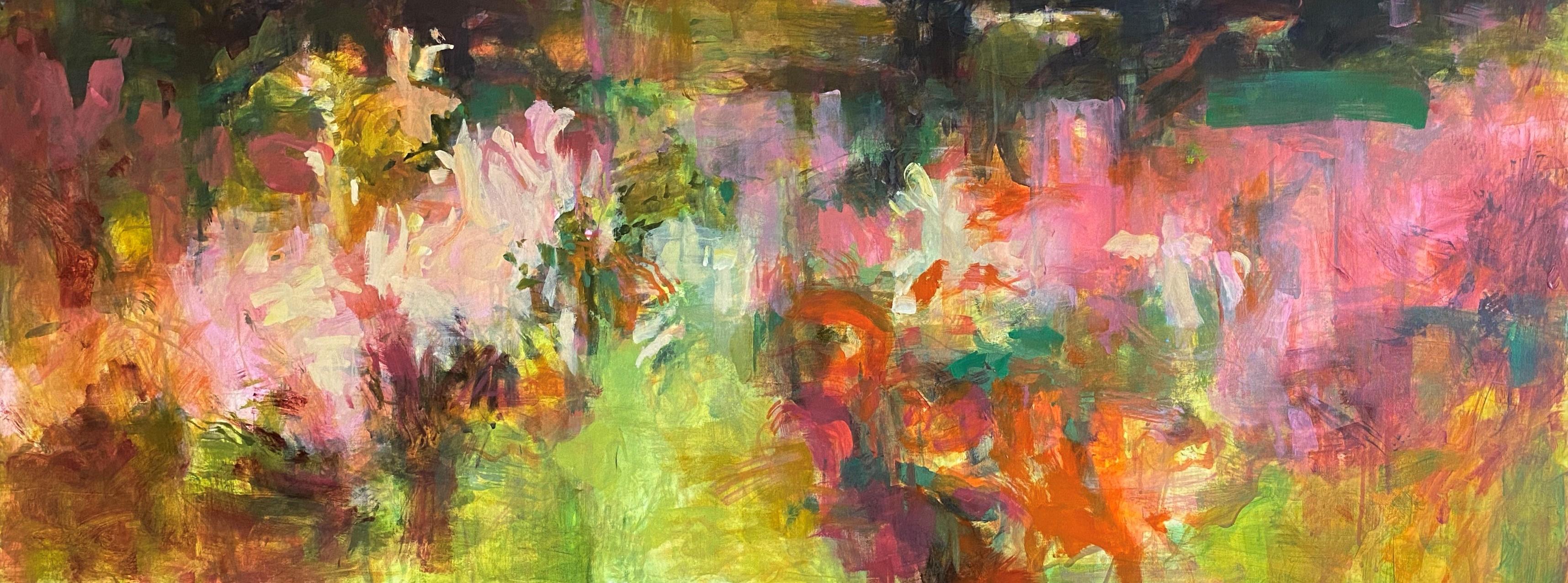 Domwiese Öl auf Leinwand Frühlingswiese  Kaleidoskop von Wildblumen (Abstrakt), Painting, von Connie Connally