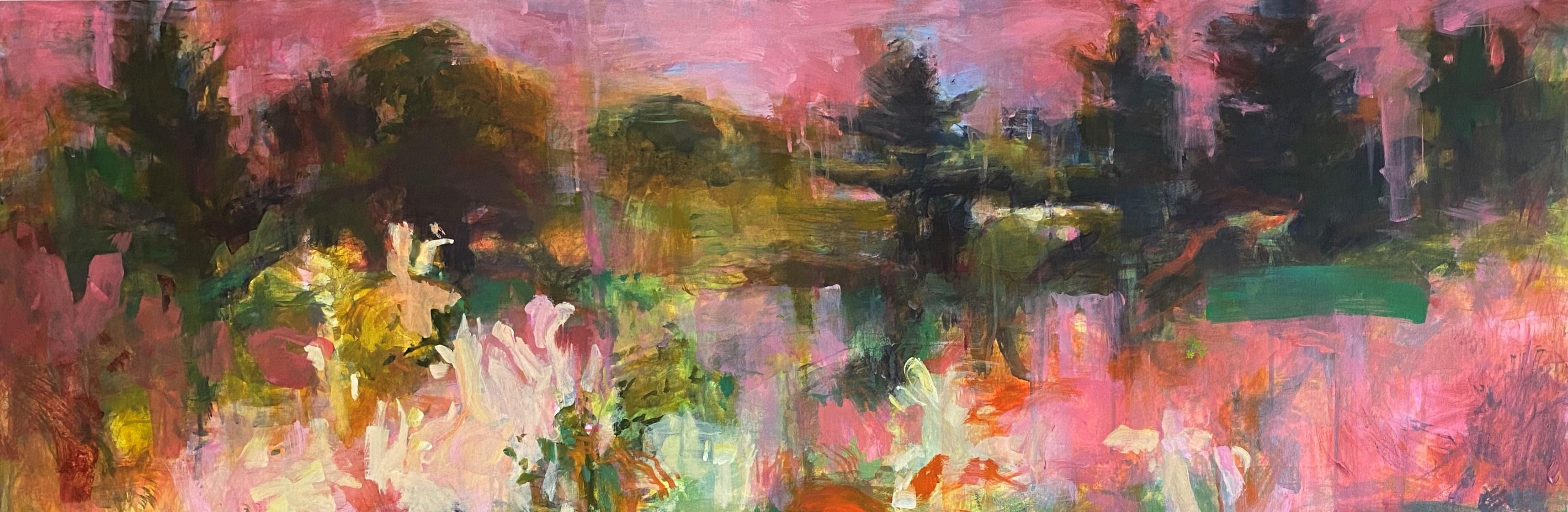Domwiese Öl auf Leinwand Frühlingswiese  Kaleidoskop von Wildblumen (Braun), Landscape Painting, von Connie Connally
