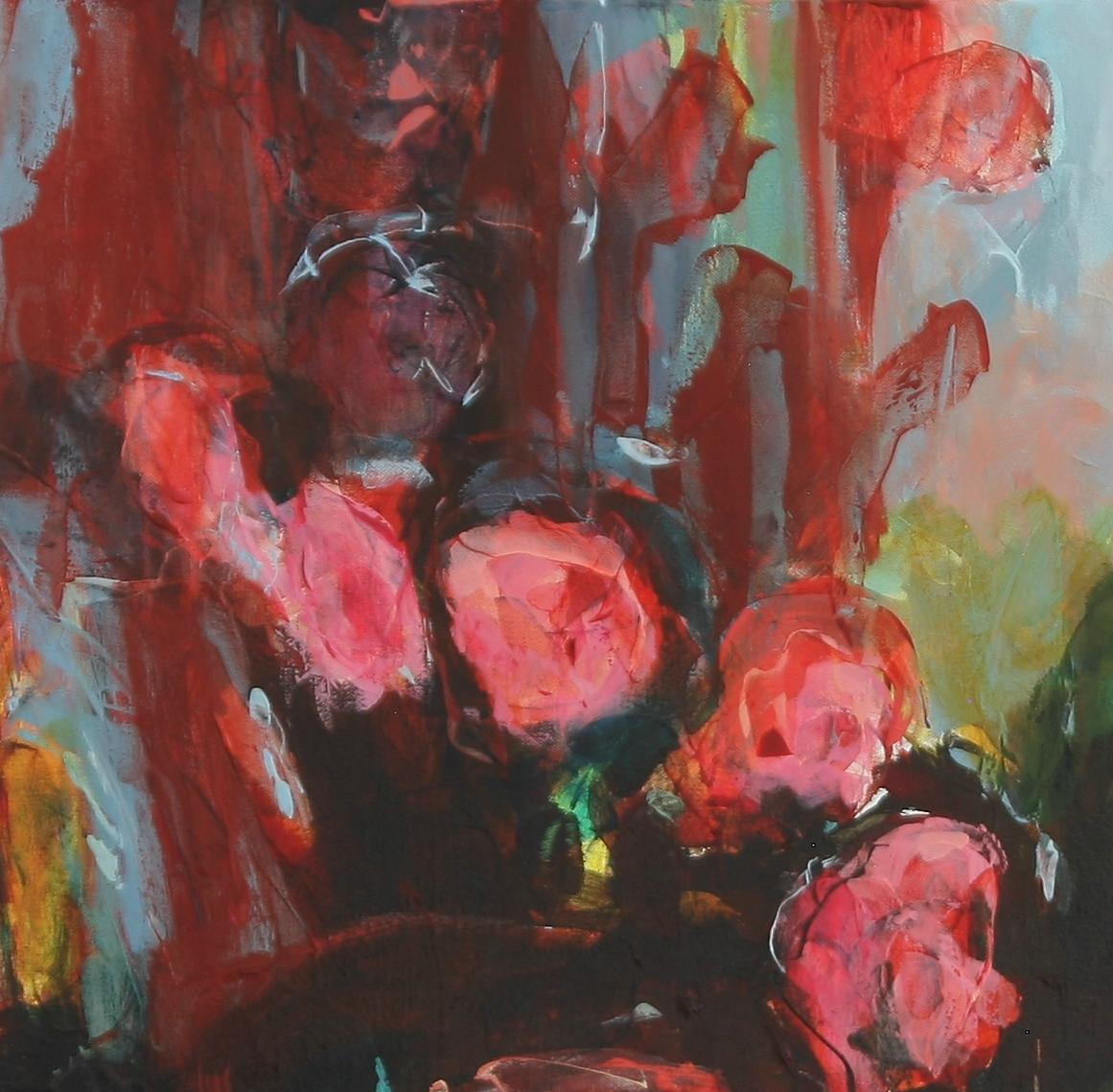 Crimson Tumble, Oil on Canvas, Abstract Expressionism. FREE SHIPPING - Painting by Connie Connally