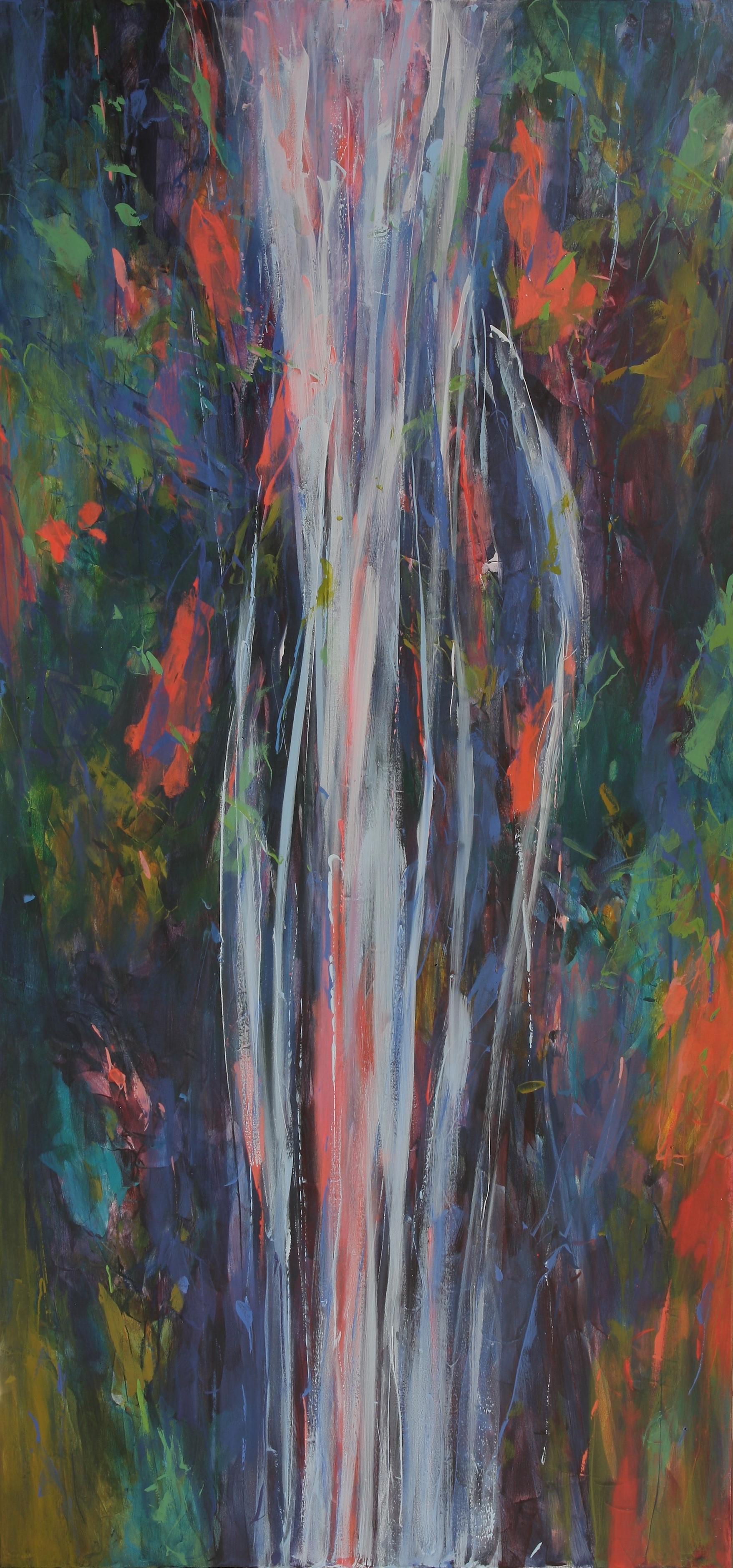 Falling Meadows 72 x 34 in Waterfall Landscape Nature Oil on canvas Framed
