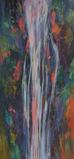 Falling Meadows 72 x 34 in Waterfall Landscape Nature Oil on canvas Framed