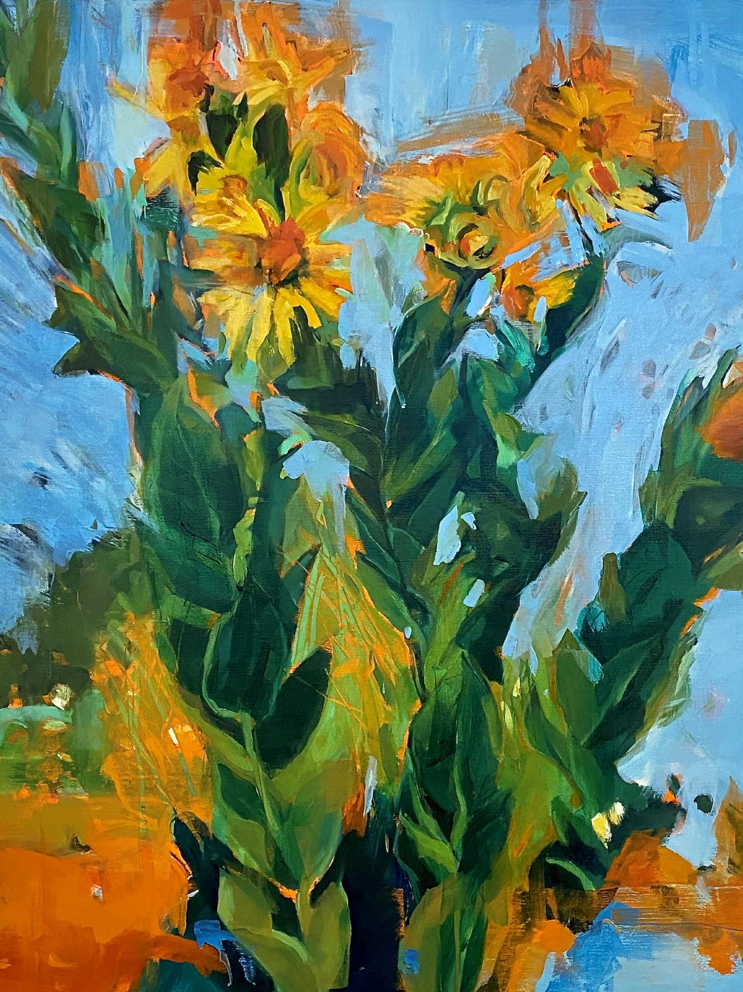 Celebrazione di fine estate Espressionismo astratto   Incorniciato  Prateria nera del Texas - Landscape Painting Grigio di Connie Connally
