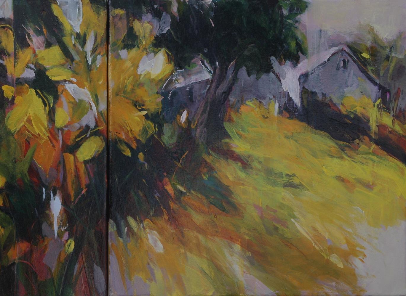 Sul campo di senape selvatica  Prateria di Blackland  Espressionismo astratto Arte del Texas - Landscape Painting Nero di Connie Connally
