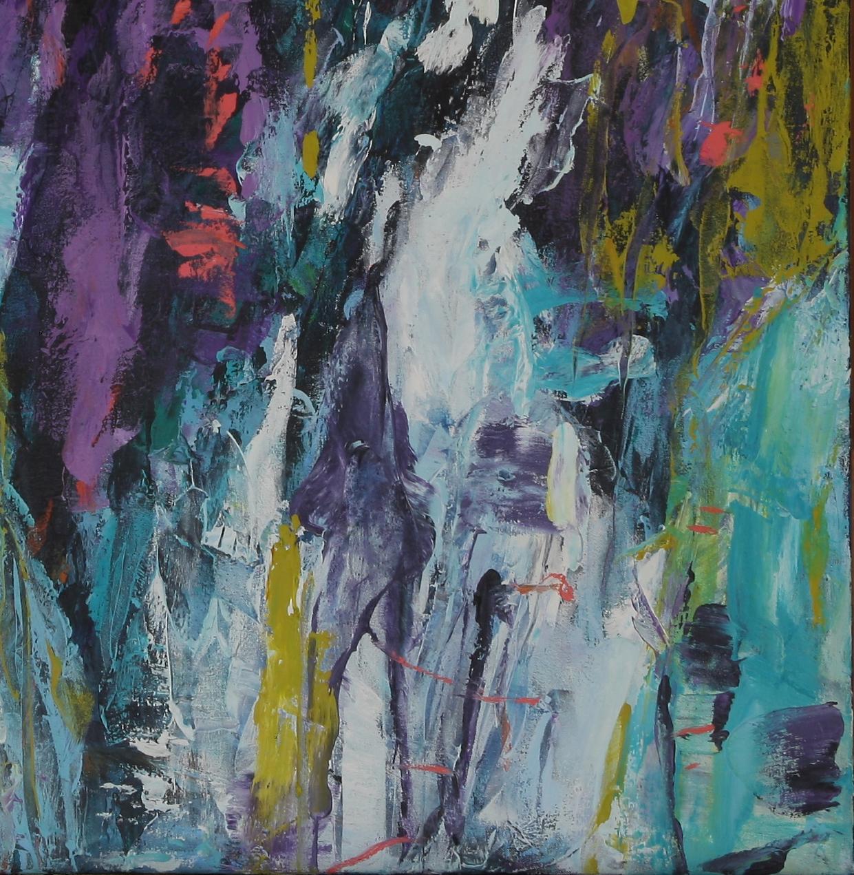 SKY A MUSE FOR THE SEA II (2) Oil on Canvas Abstract Expressionism 34x34 Framed - Black Abstract Painting by Connie Connally