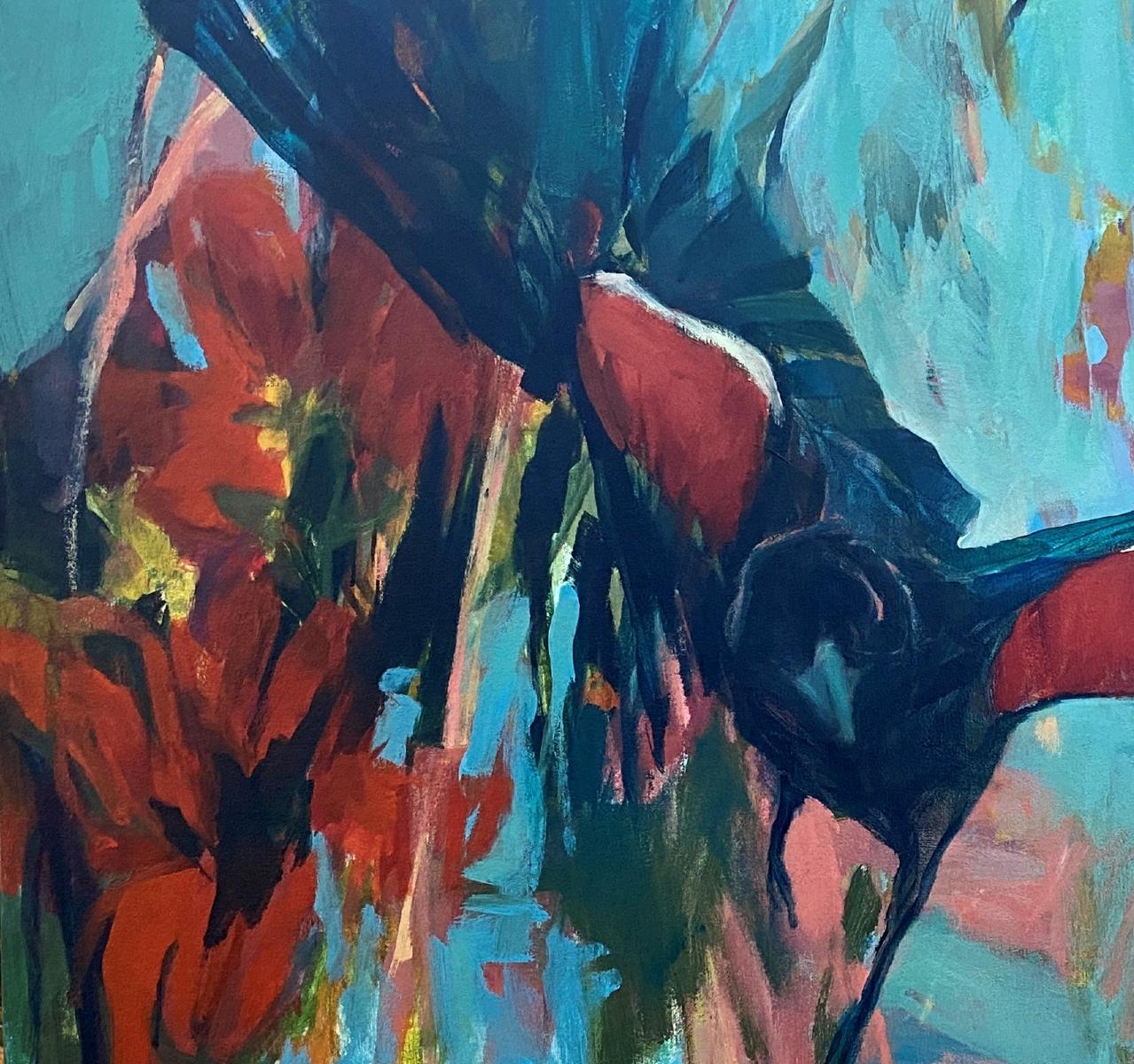 Through the Reeds  Blackland Prairie of Texas Abstract Expressionism TX Artist - Blue Abstract Painting by Connie Connally