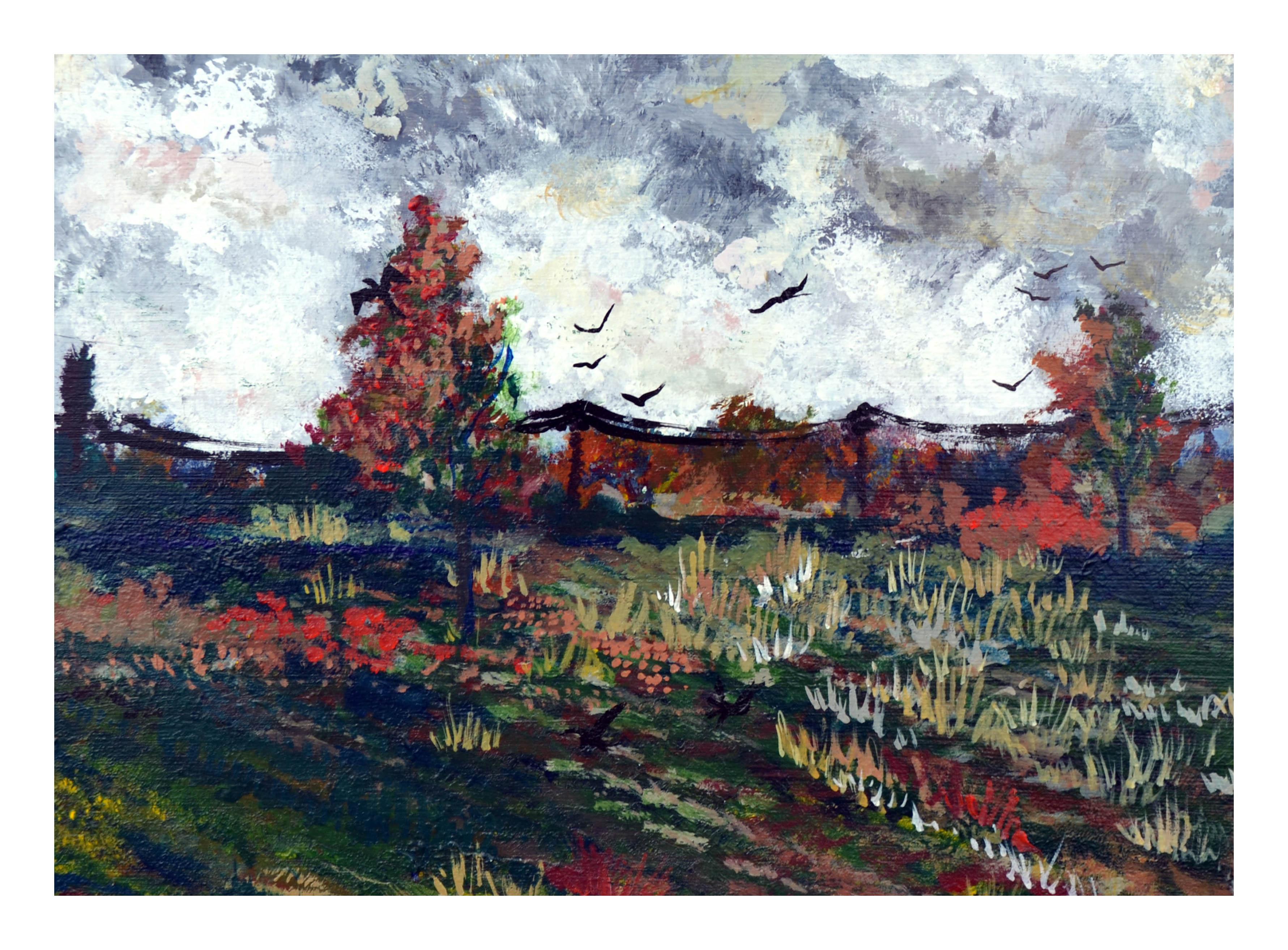 Paisaje de época -- Campo de flores silvestres en flor - Painting Contemporáneo de Connie Jean Fielding