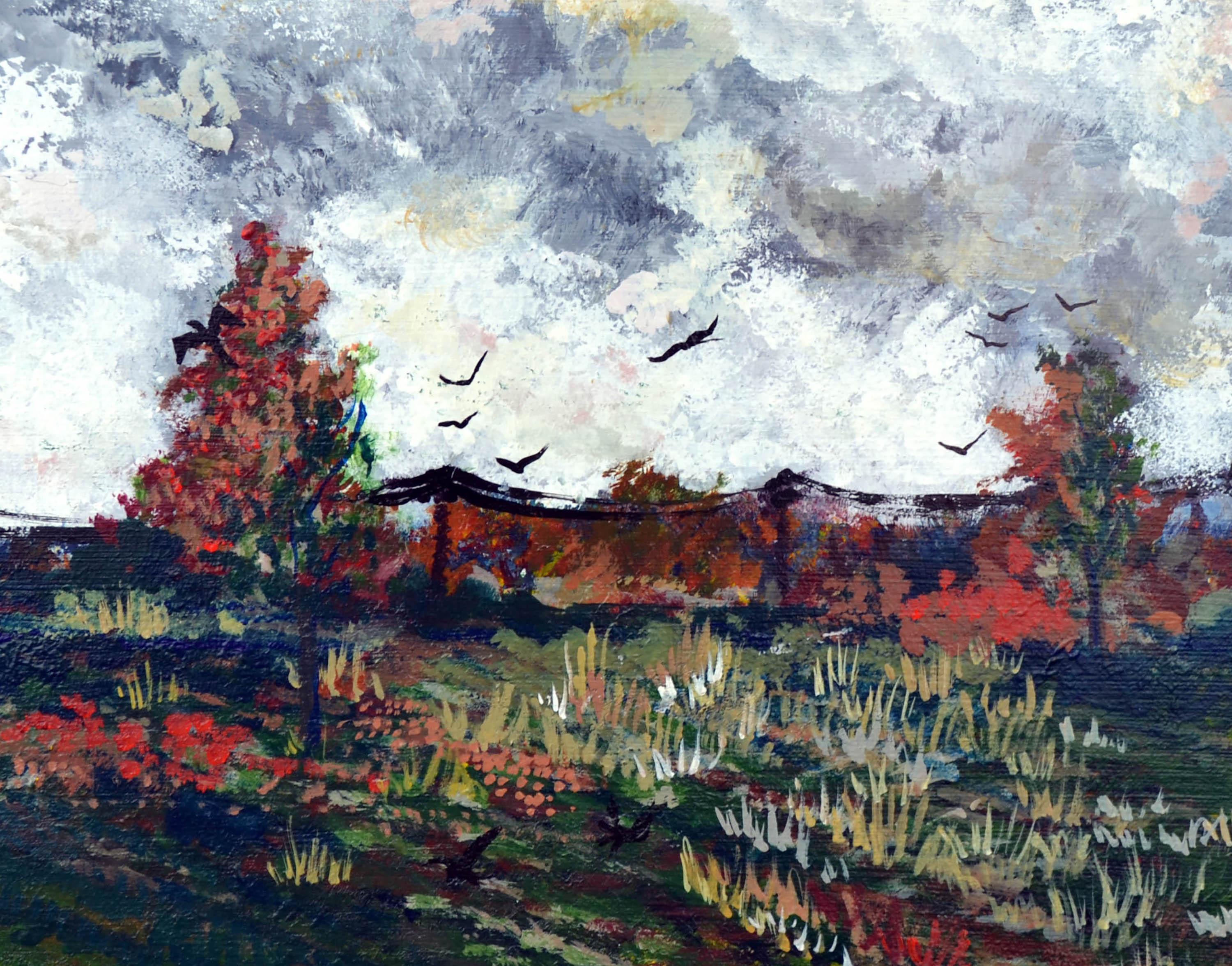 Paisaje de época -- Campo de flores silvestres en flor - Figurative Painting Marrón de Connie Jean Fielding