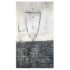 Connie Lloveras Abstract Black White Vessel Painting Over Markings, Image #5