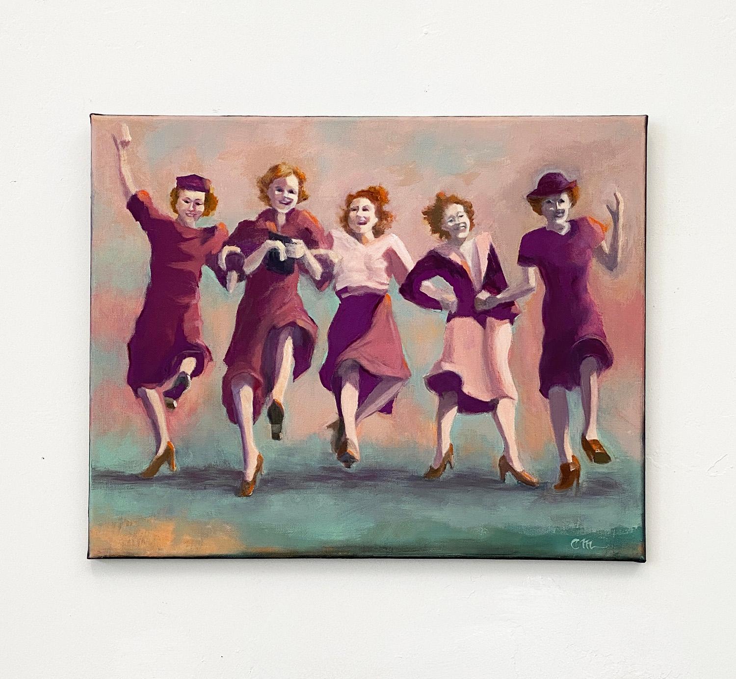 <p>Artist Comments<br />This painting draws inspiration from an old photograph from 1945, capturing a joyous moment of five ladies holding hands in celebration. Their faces light up with smiles and laughter, radiating an infectious delight. The