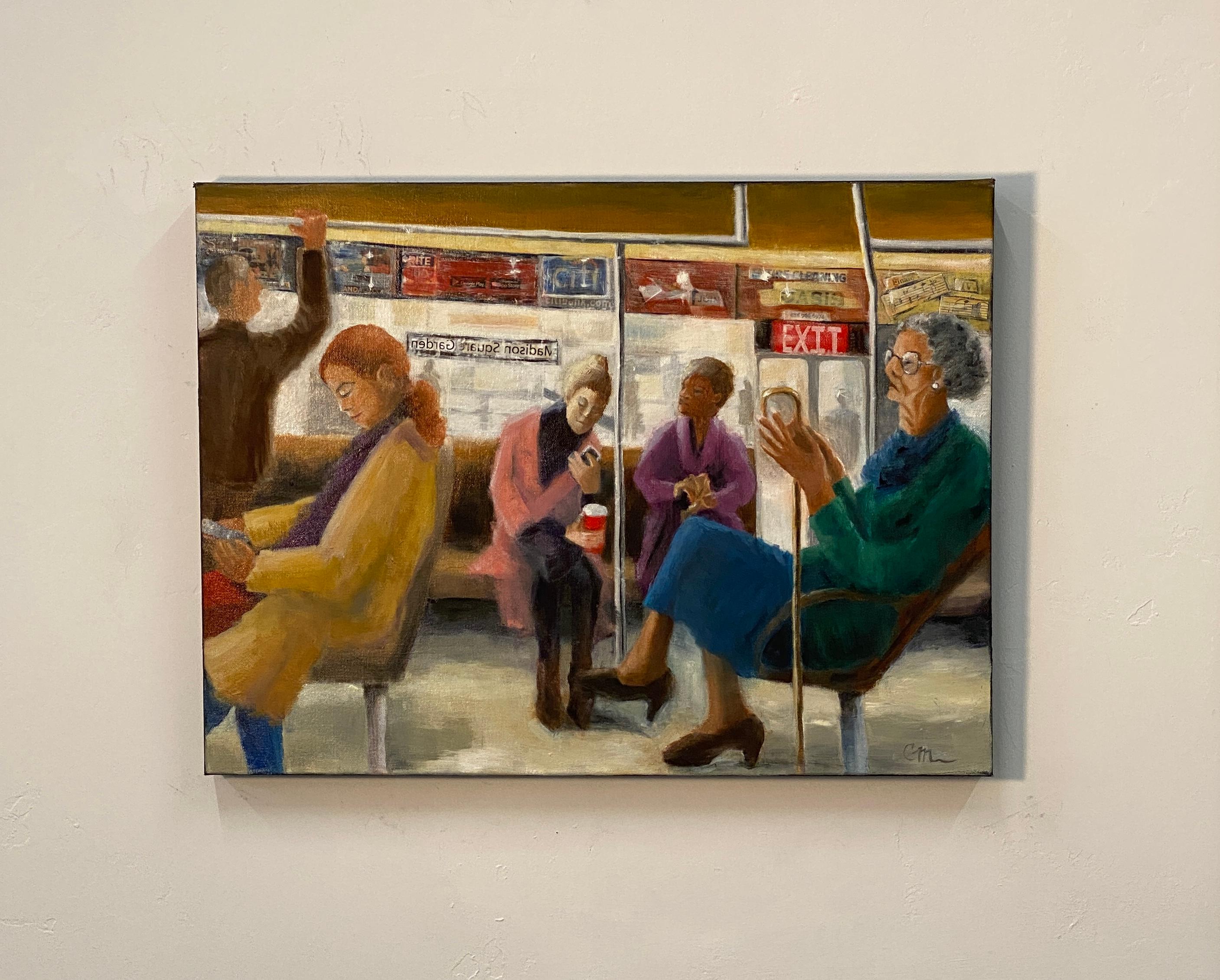 Busfahrende Menschen, Ölgemälde (Art brut), Painting, von Connie Millholland
