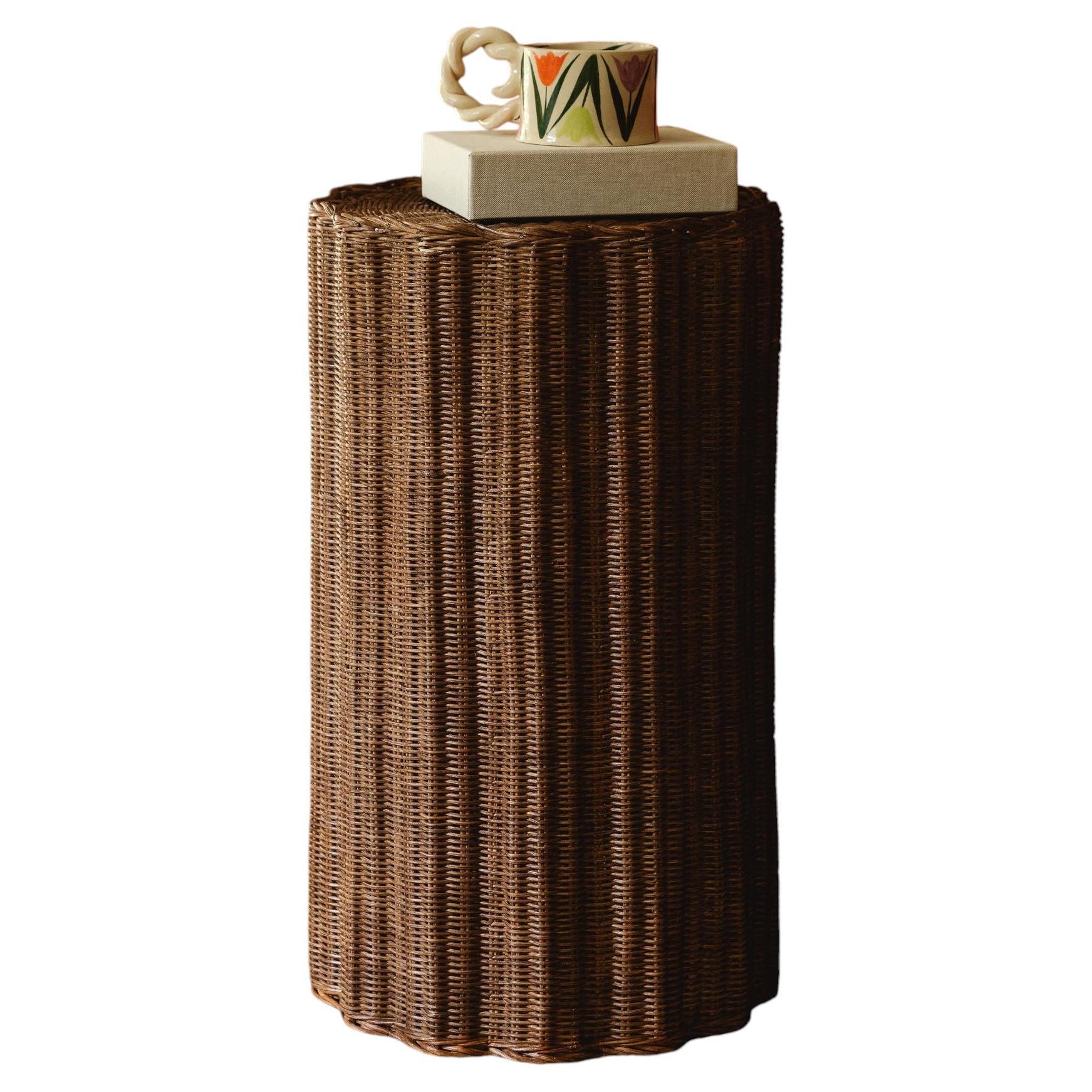 Connie Wavy Side Table, Hand-Crafted Rattan, Teak-Stained Finish, UK