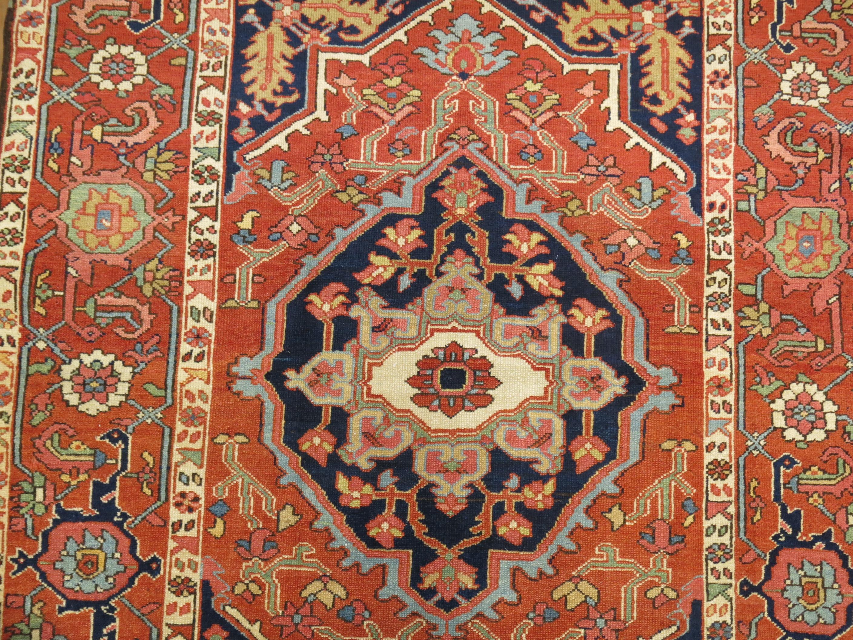 Persian Connoisseur Antique Heriz Serapi Accent Size Rug For Sale