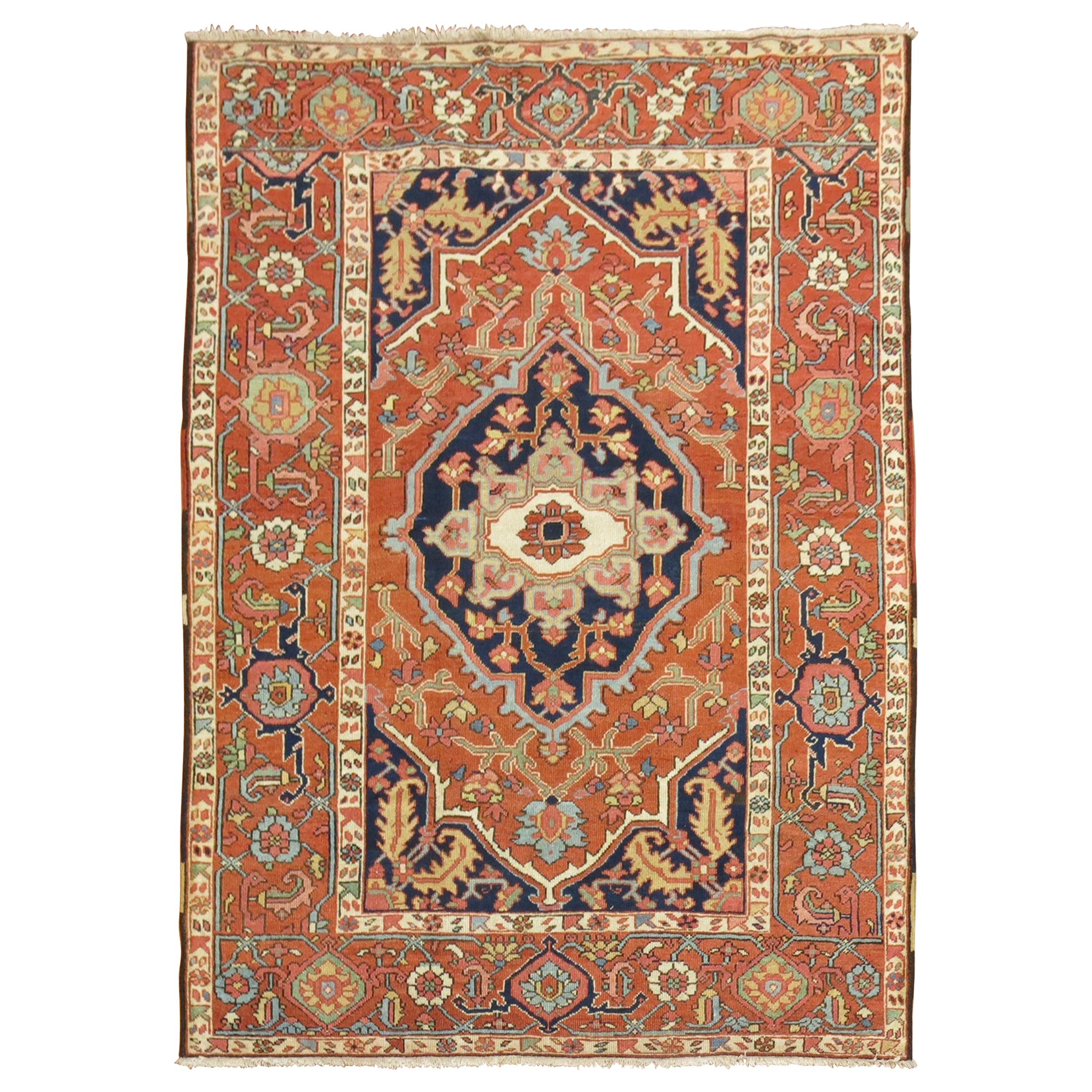 Connoisseur Antique Heriz Serapi Accent Size Rug For Sale