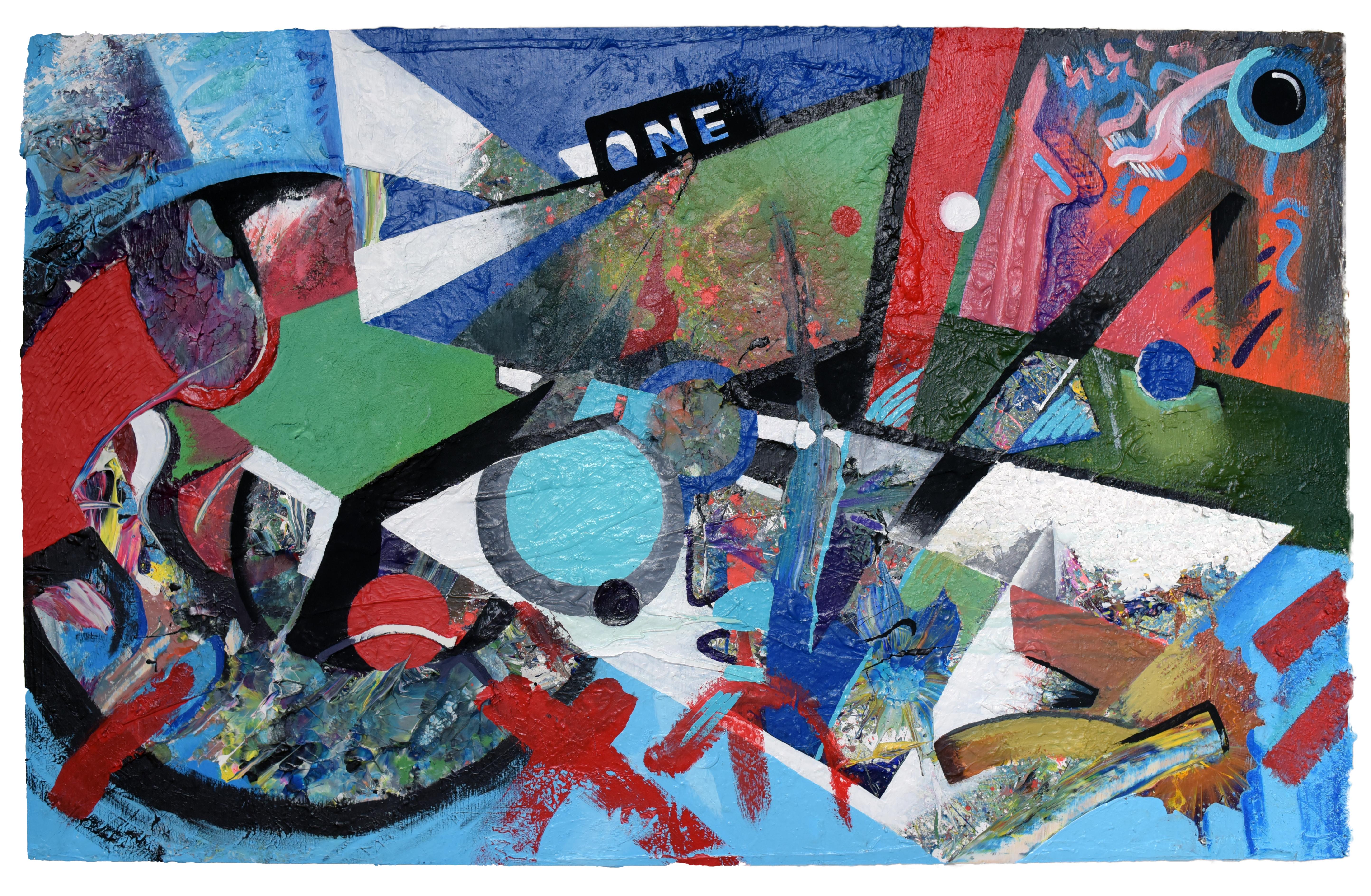 Connor Hughes Abstract Painting – Disparate - Abstrakter Expressionismus, Gemälde im Graffiti-Stil, leuchtende Farben