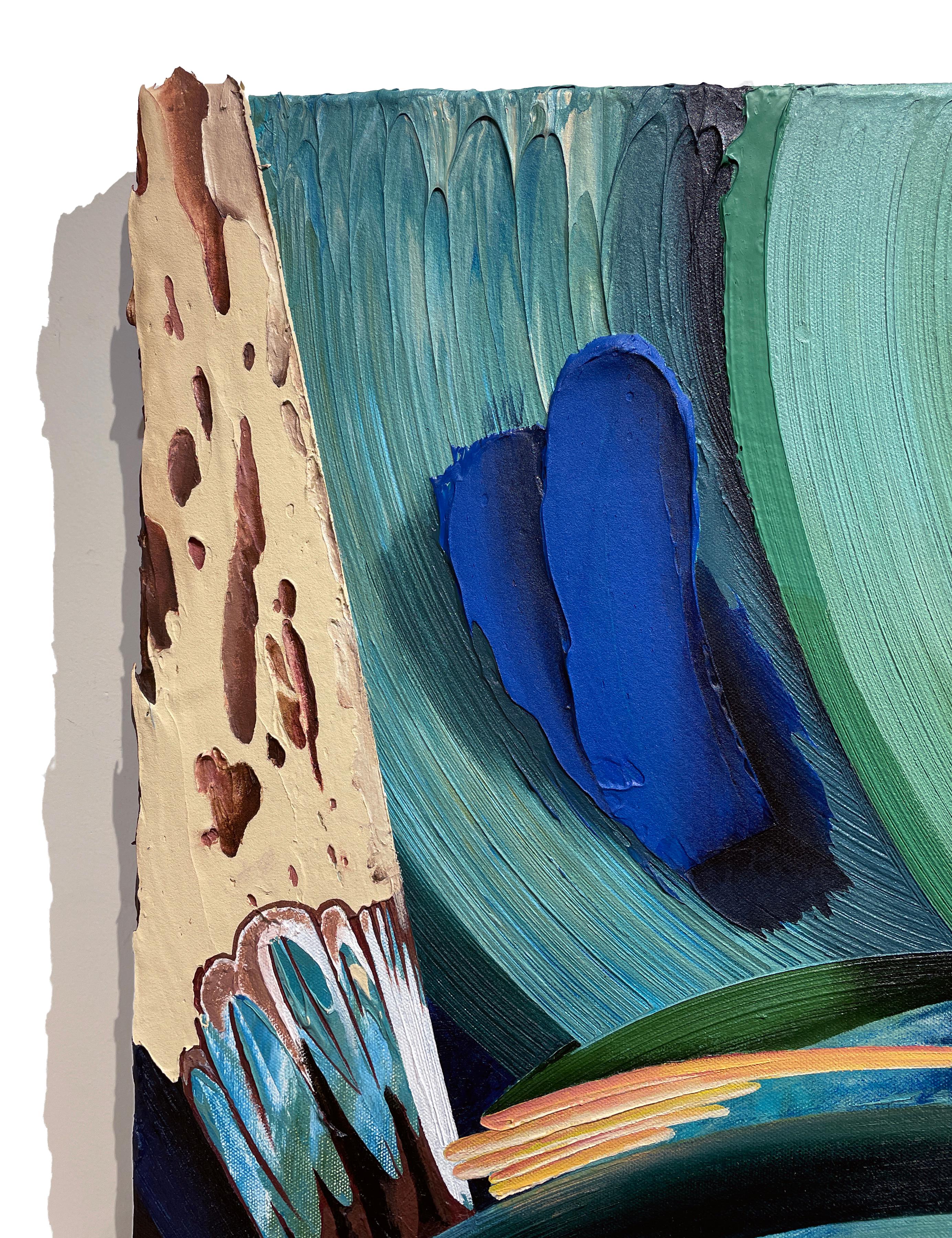 Haven, Abstrakter Expressionismus, Gemälde im Graffiti-Stil in Blau- und Grüntönen im Angebot 2