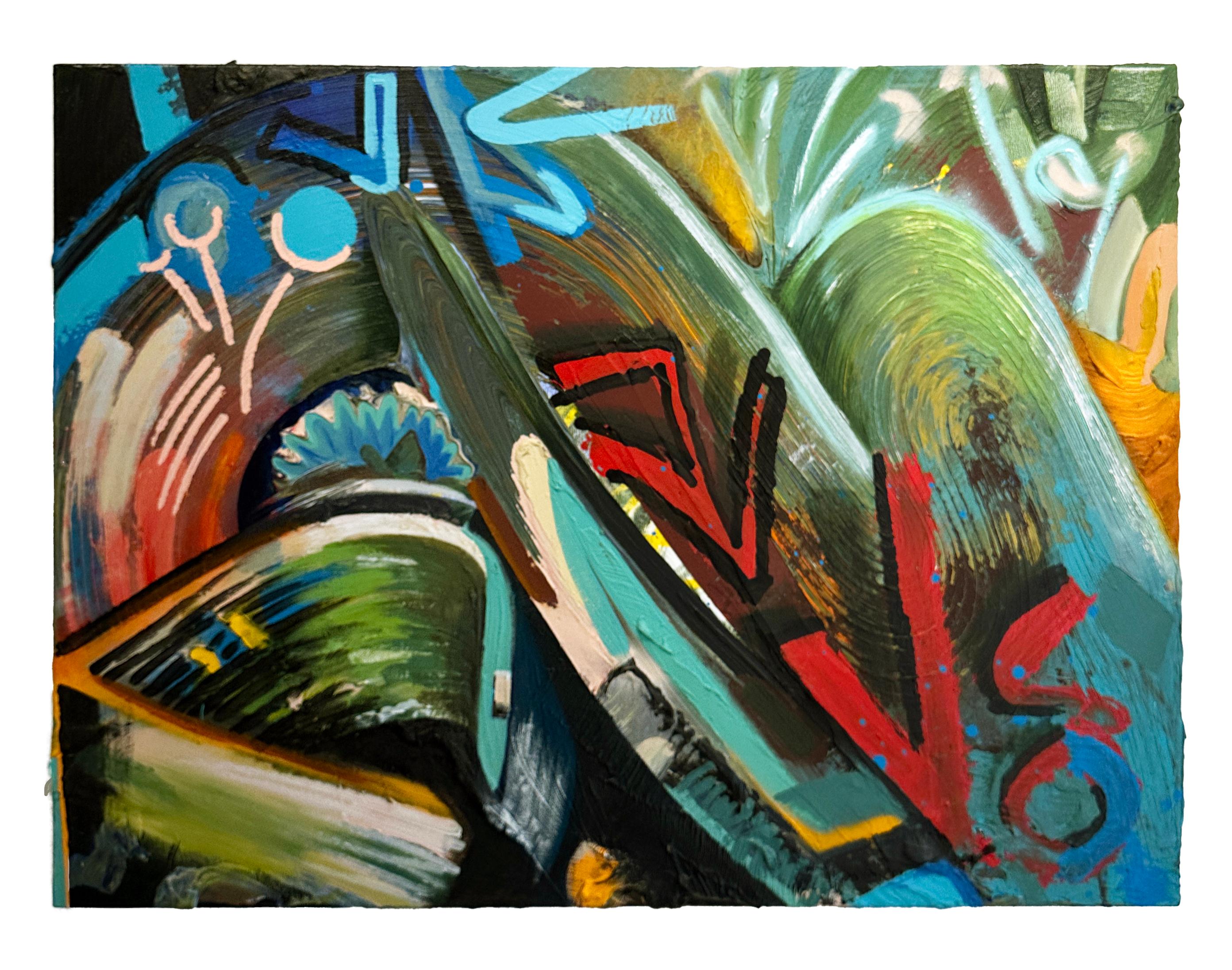 Connor Hughes Abstract Painting - Waves - Abstract Expressionism, Graffiti Style Painting, Bright Colors