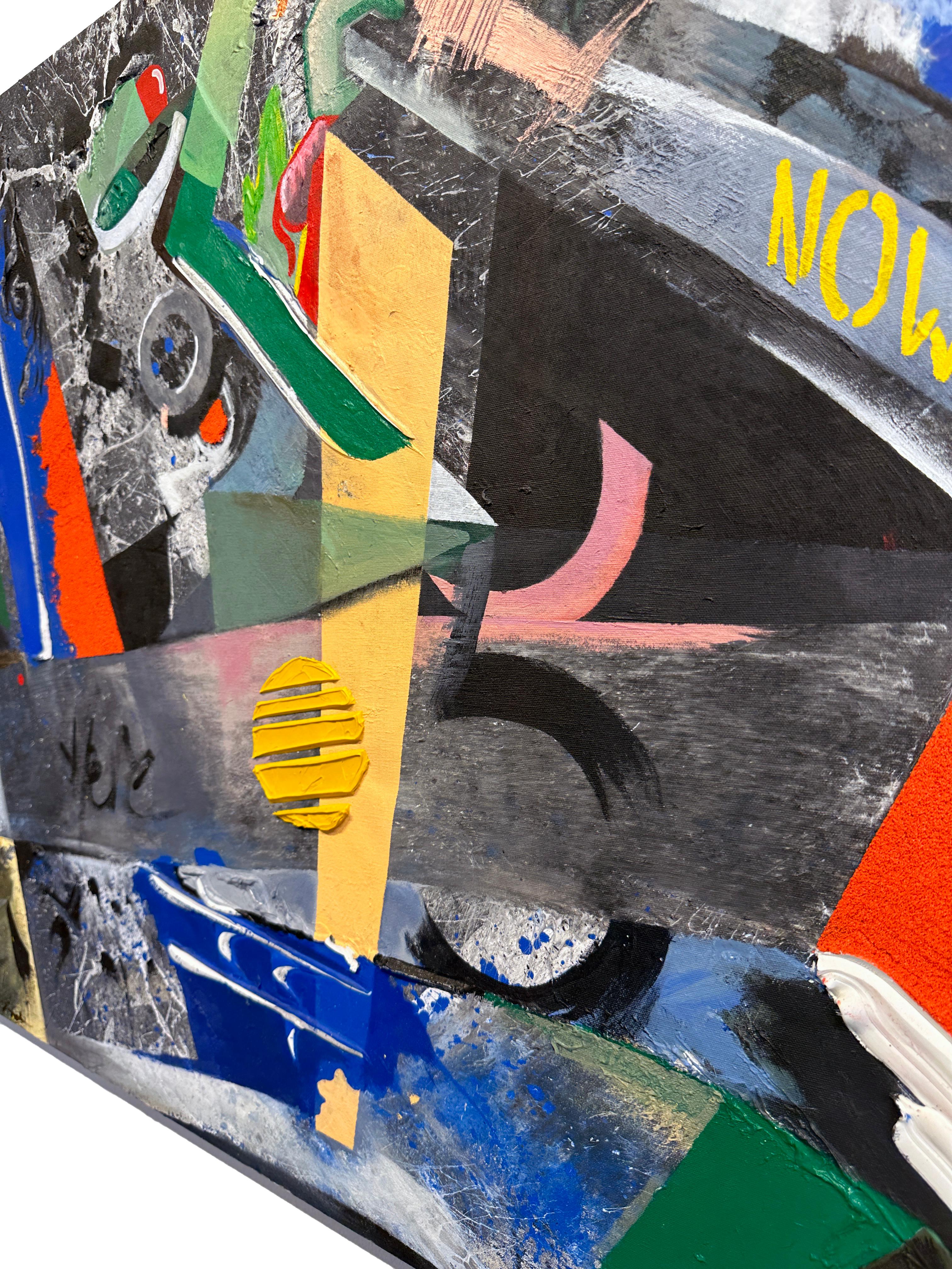 Where and When – Abstrakter Expressionismus, Gemälde im Graffiti-Stil, leuchtende Farben – Painting von Connor Hughes