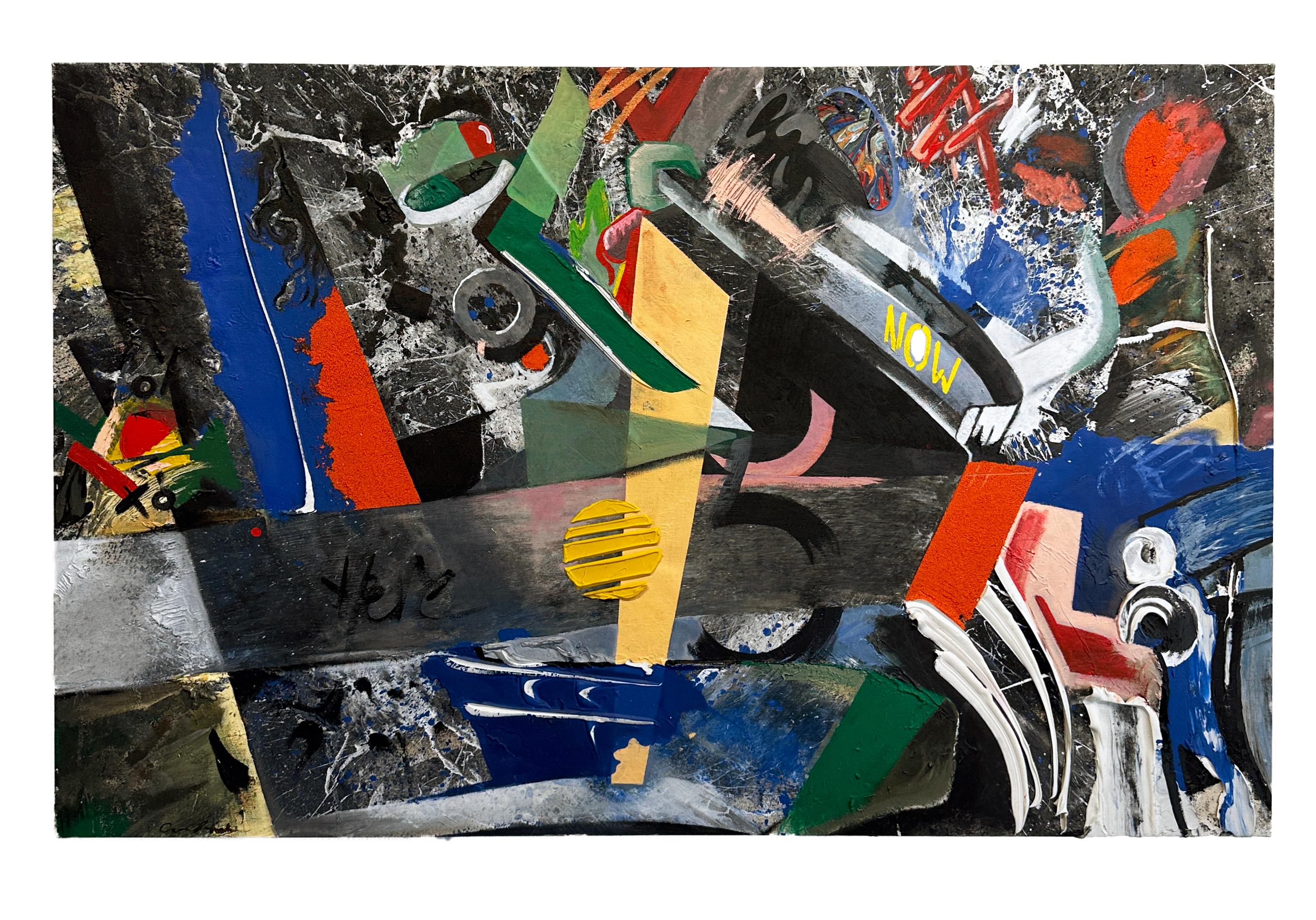 Connor Hughes Abstract Painting – Where and When – Abstrakter Expressionismus, Gemälde im Graffiti-Stil, leuchtende Farben