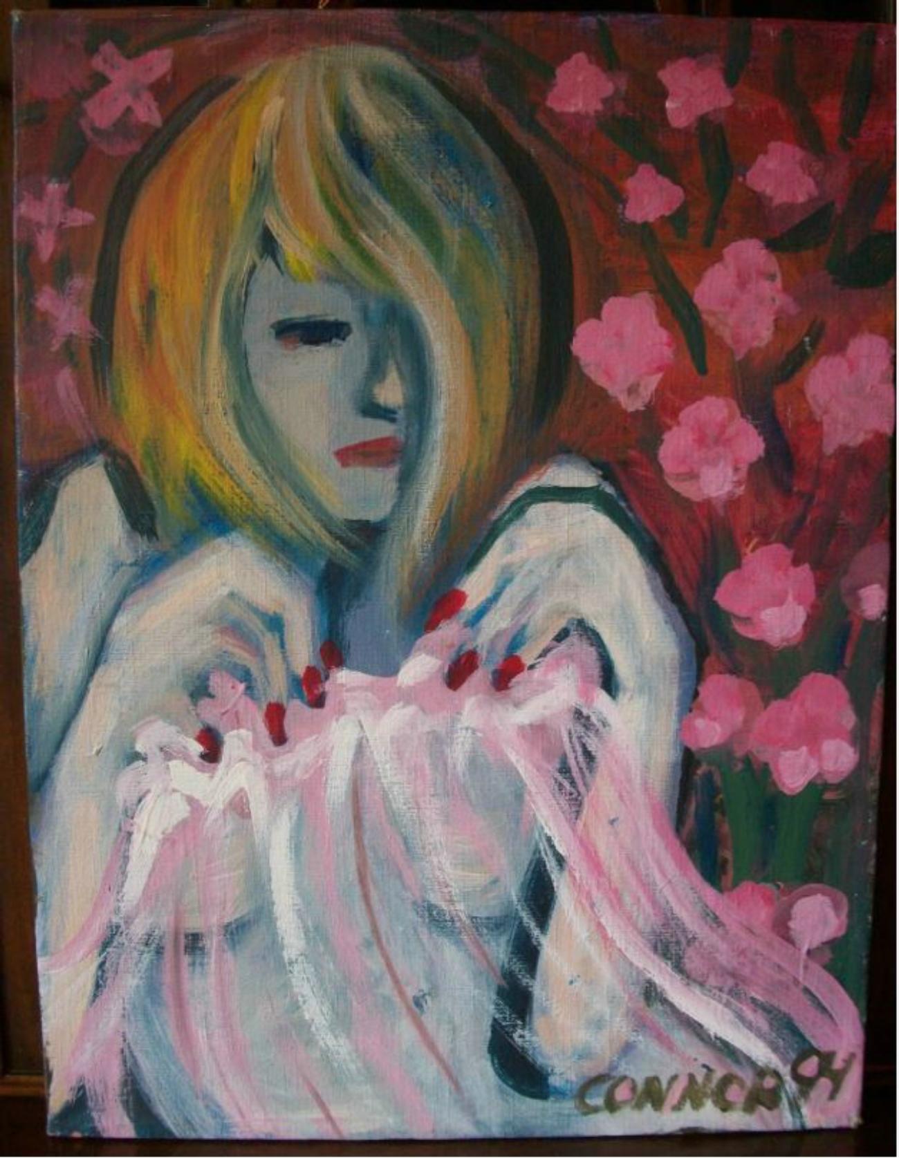 Moderno Connor - Pittura acrilica semi-nuda d'epoca su tela - Firmata - Circa 1994 in vendita