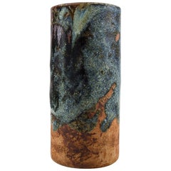 Conny Walther:: dänische Keramikerin:: Vase aus Steingut mit brauner und blauer Glasur