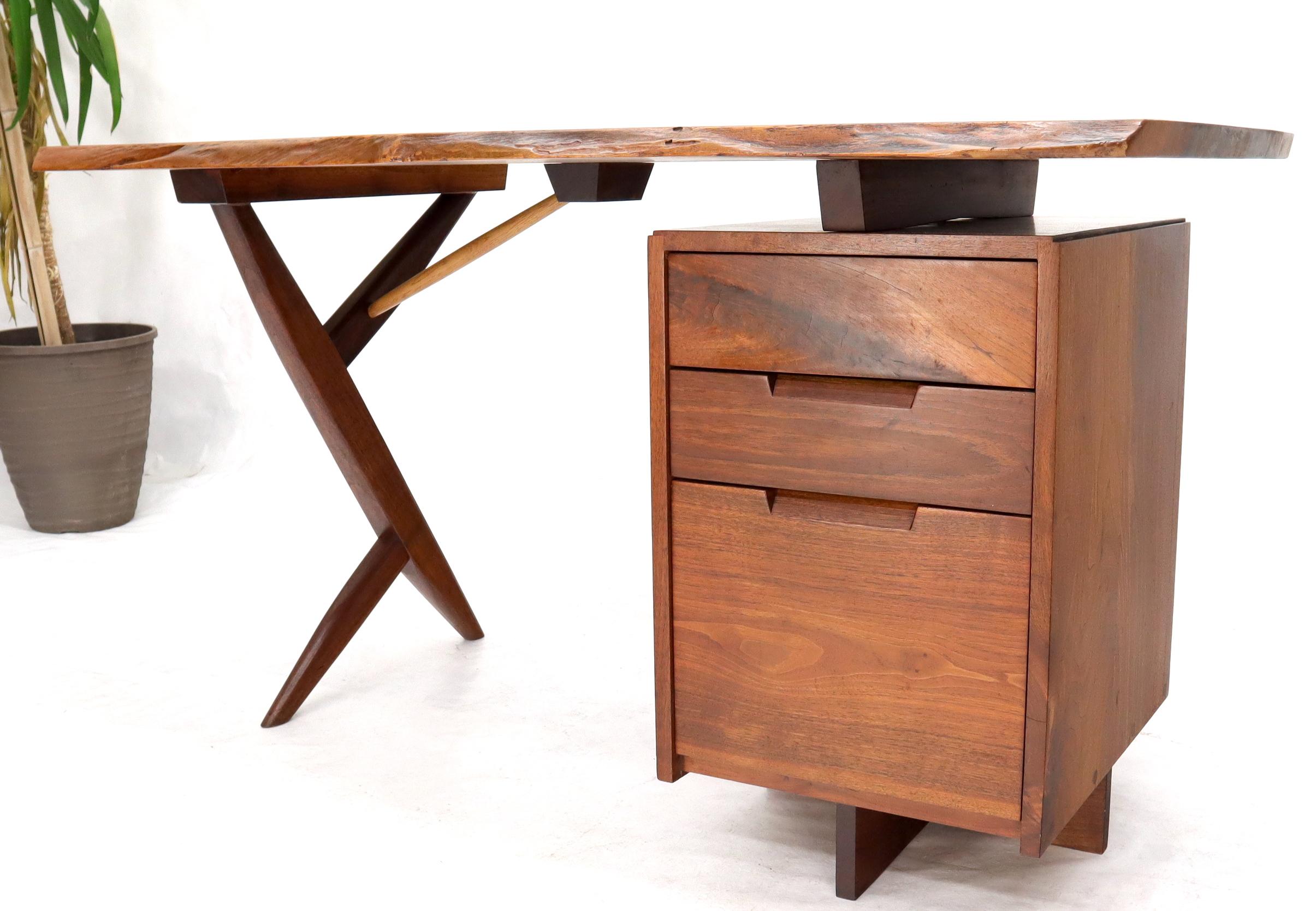 Mid-Century Modern Conoid Cross Leg Desk in Walnut by George Nakashima Dated Documented, 1971 For Sale