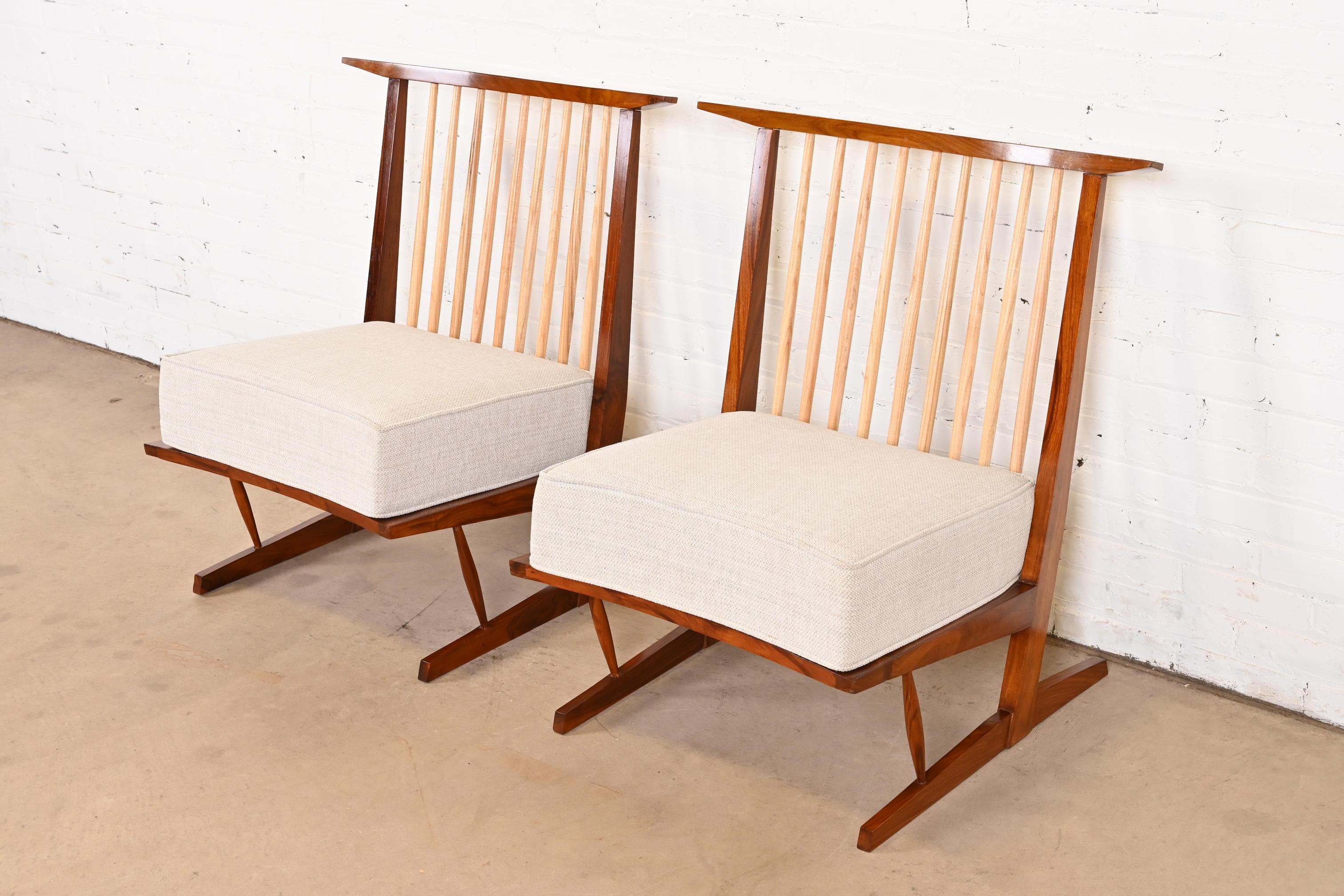 Organic Modern Conoid Lounge Chairs in Sculpted Walnut After George Nakashima, Pair
