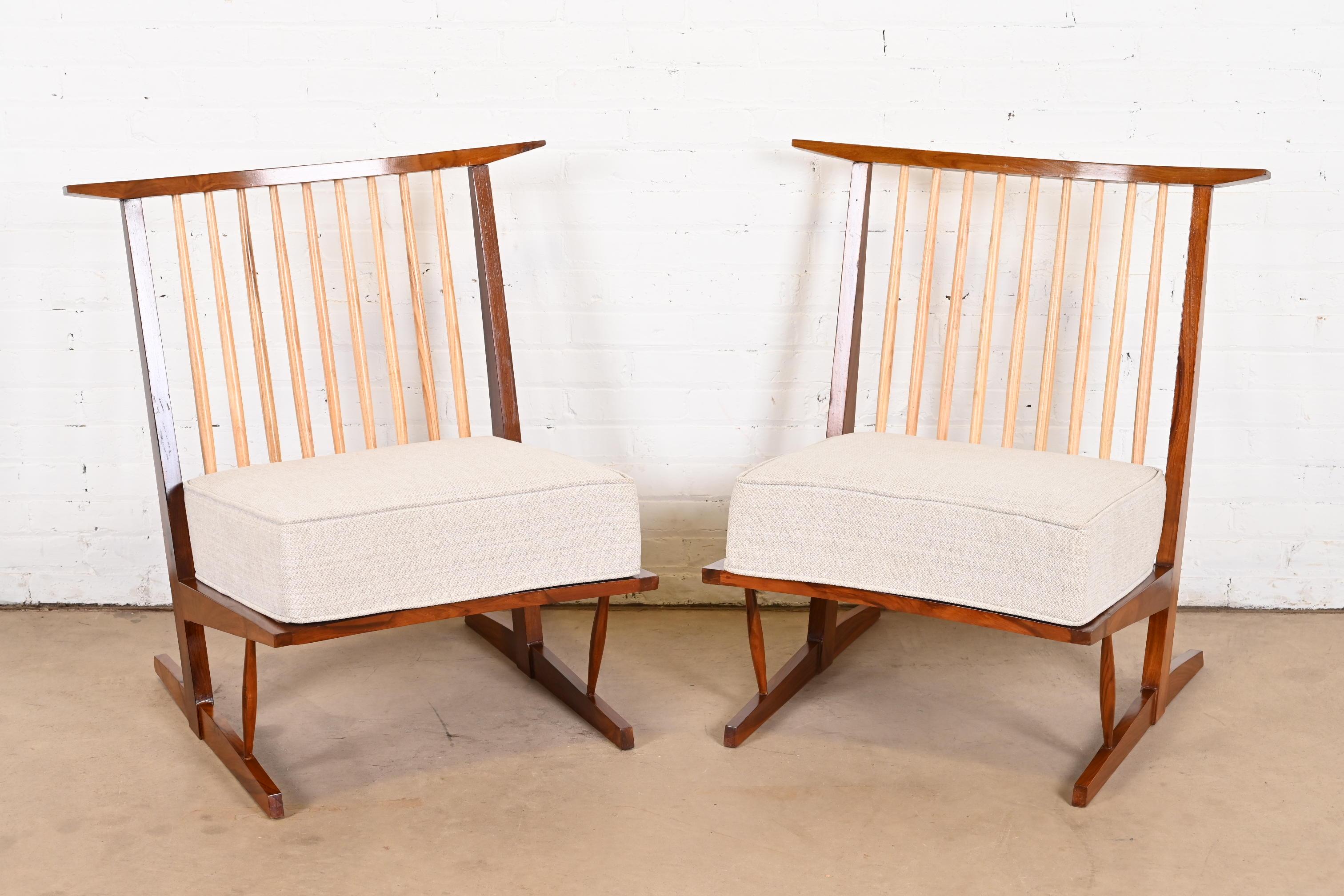 American Conoid Lounge Chairs in Sculpted Walnut After George Nakashima, Pair