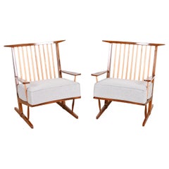 Conoid Lounge Chairs in Sculpted Walnut After George Nakashima, Pair