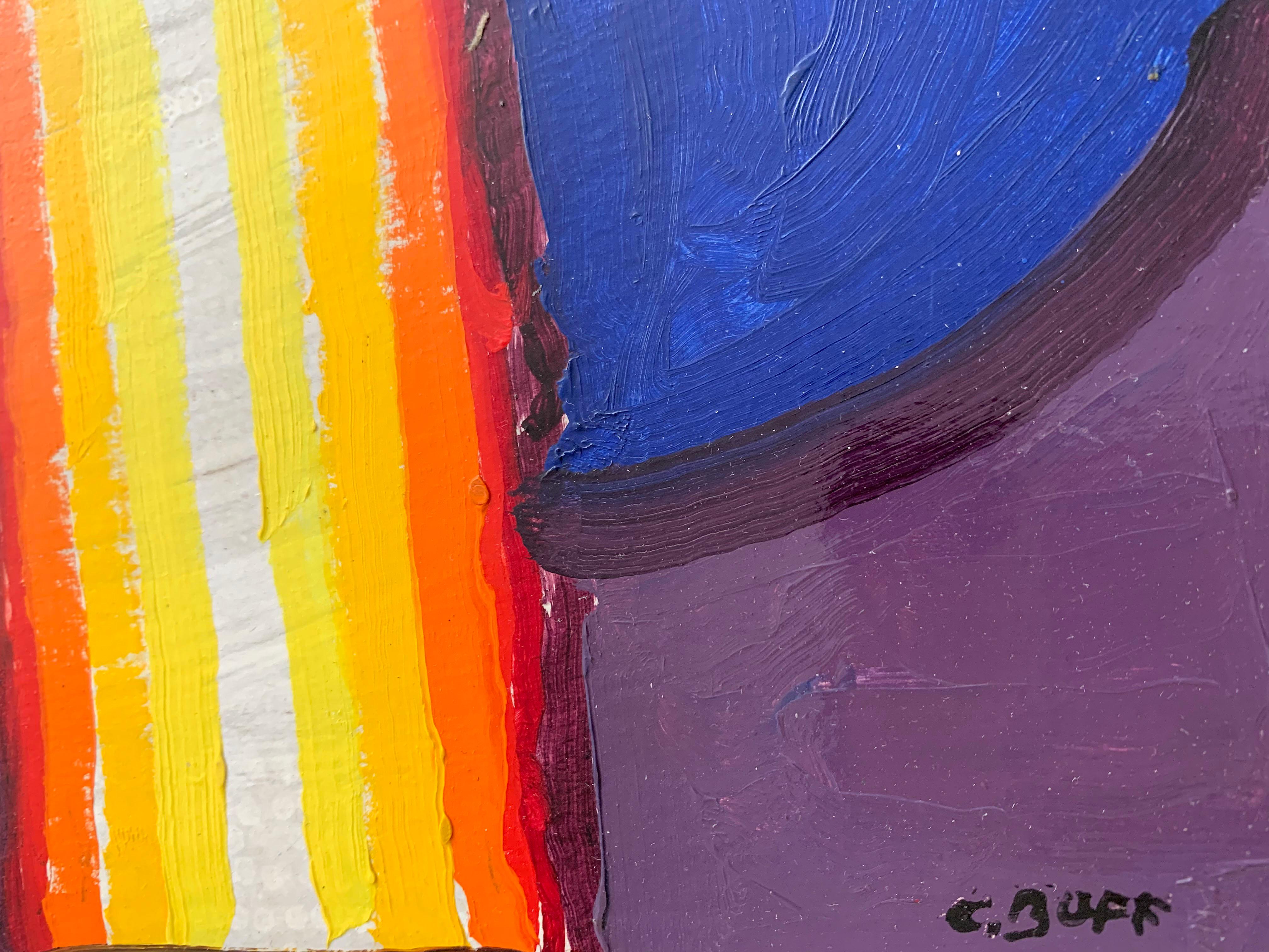 Untitled, Orange and Yellow Lines on Blue - Painting by Conrad Buff