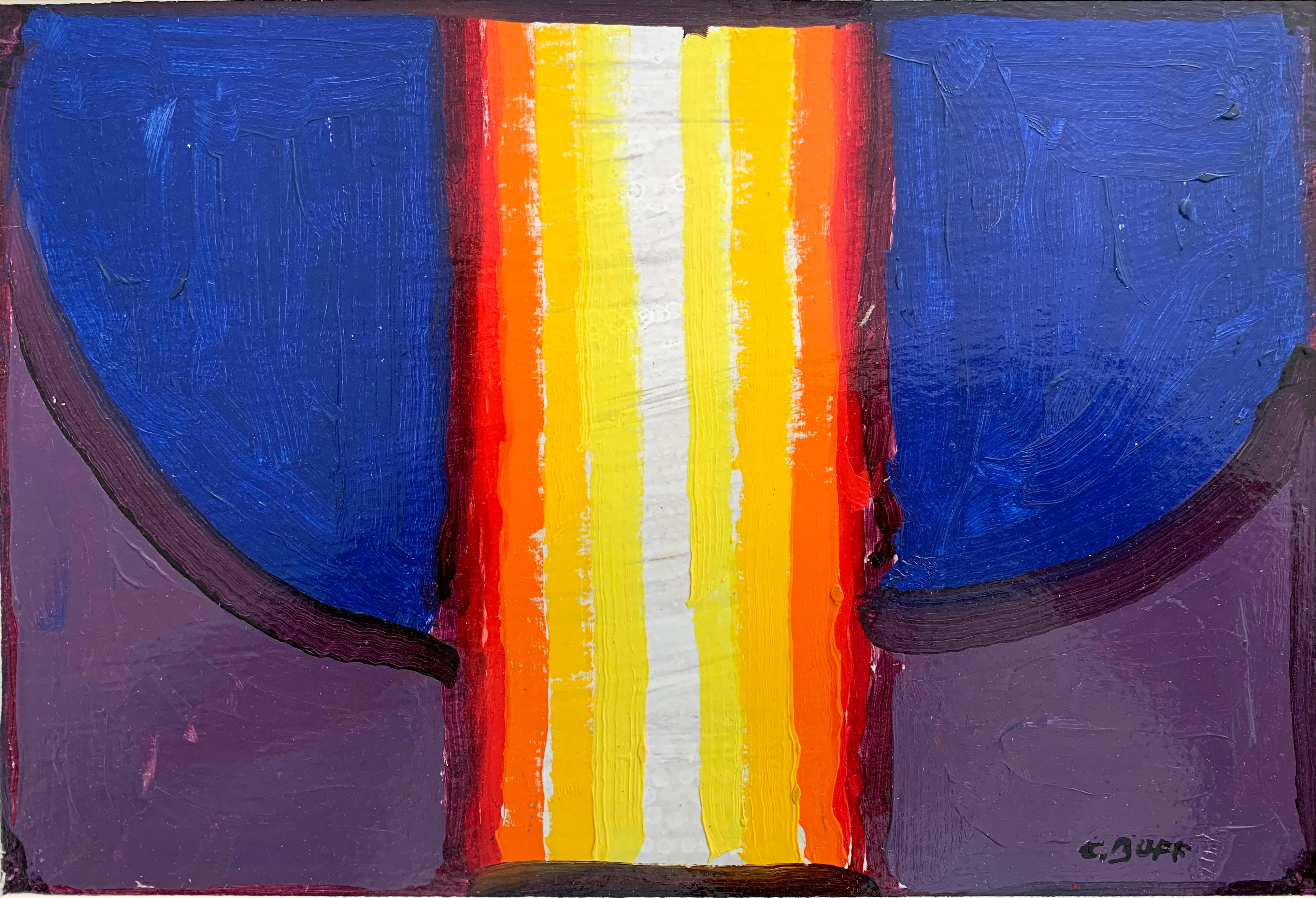 Conrad Buff Abstract Painting - Untitled, Orange and Yellow Lines on Blue