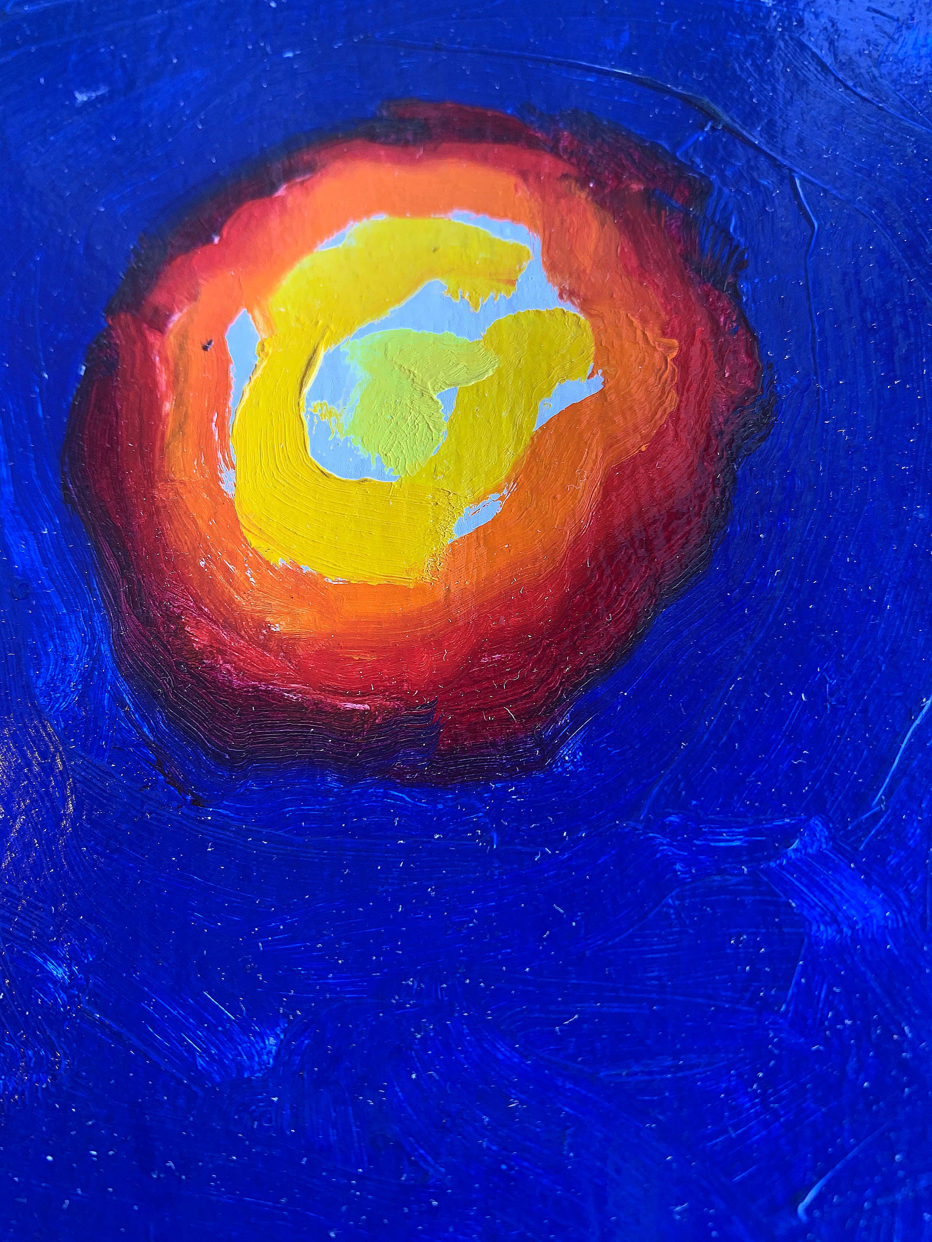 Untitled, Red Orange Yellow Circle on Blue - Painting by Conrad Buff