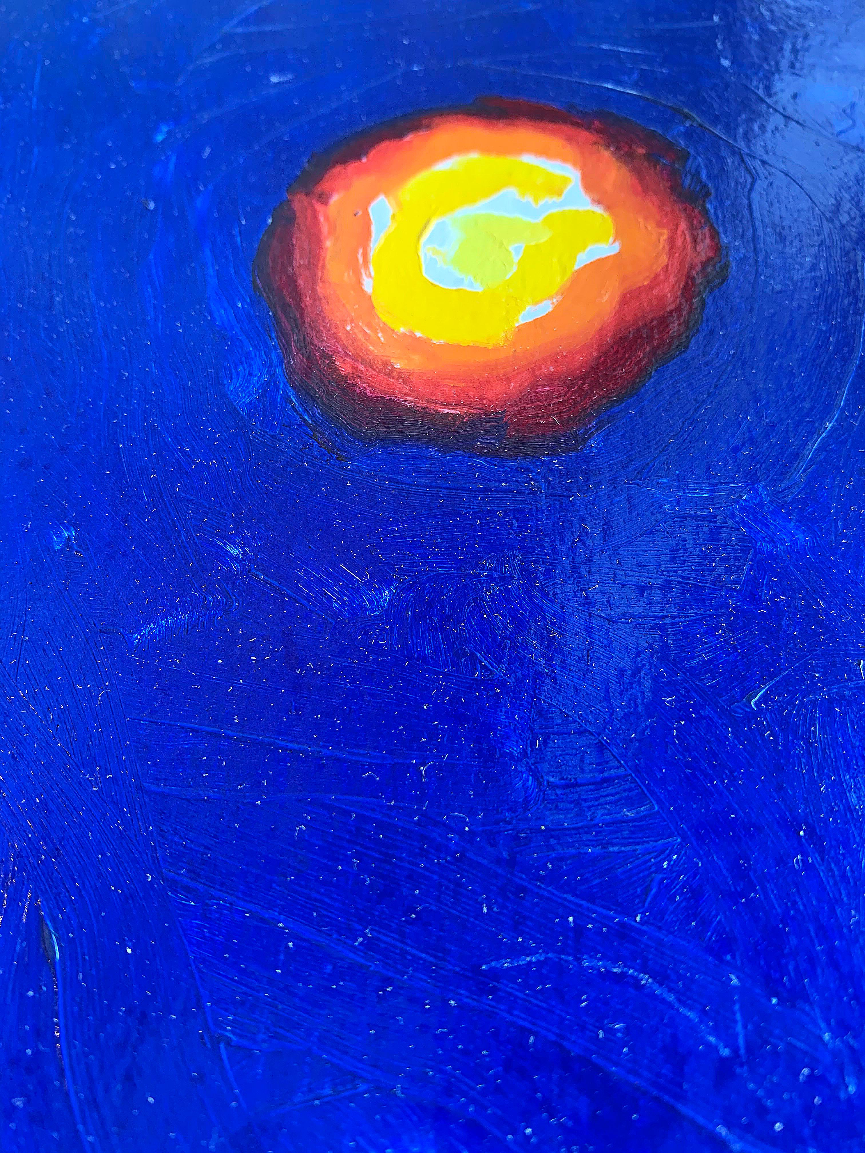 Conrad Buff Abstract Painting - Untitled, Red Orange Yellow Circle on Blue