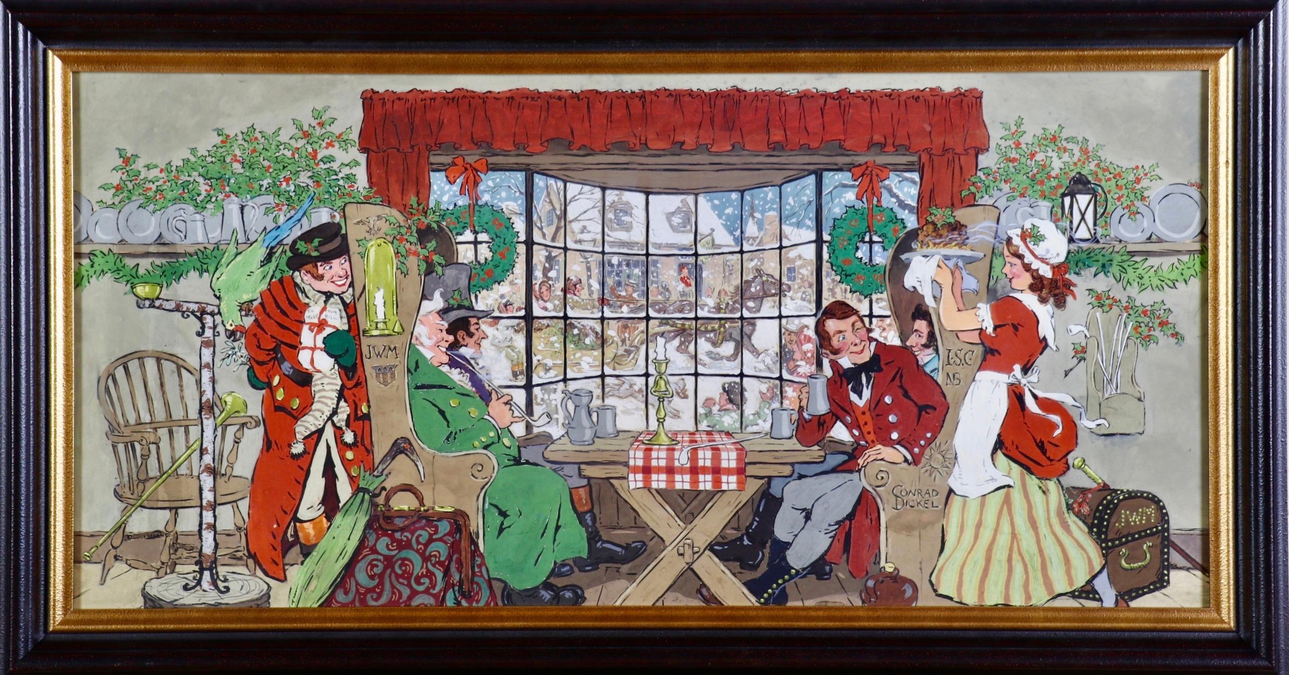 A Holiday Tavern Scene - Painting by Conrad Dickel