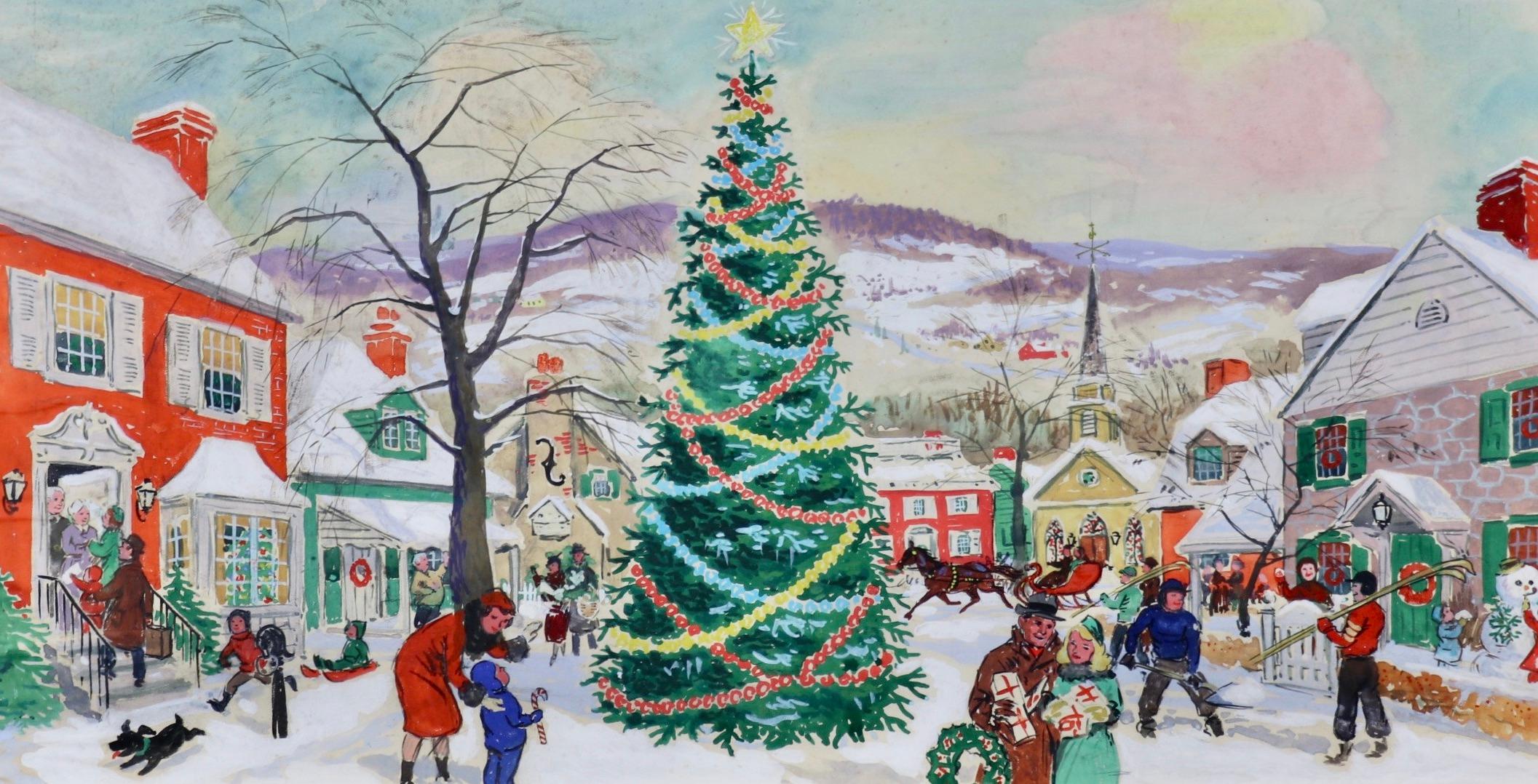 norman rockwell christmas village painting