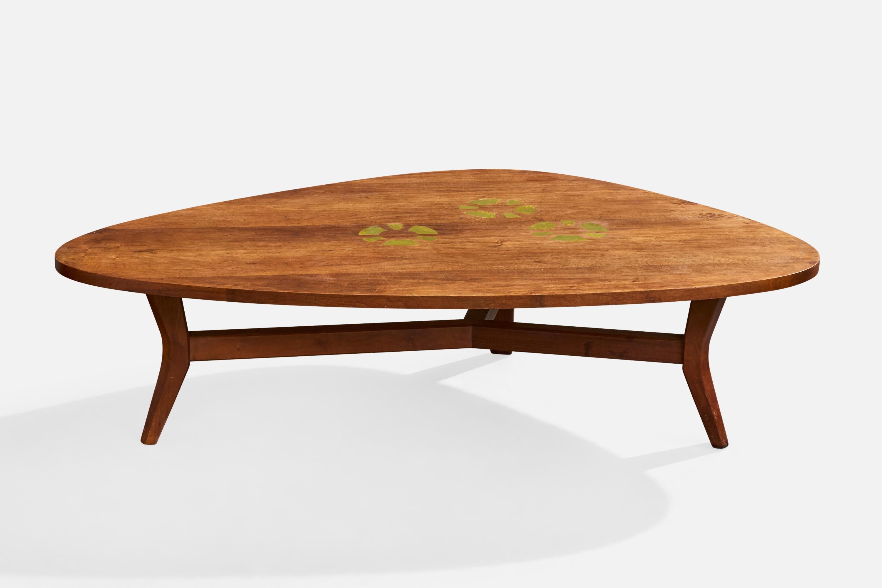 Américain Conrad Divine, Coffee Table, Walnut, Resin, USA, 1960s en vente