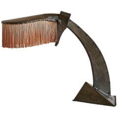 Conrad Fehn Amsterdam School Table Lamp in Hammered Copper and Silk, 1925