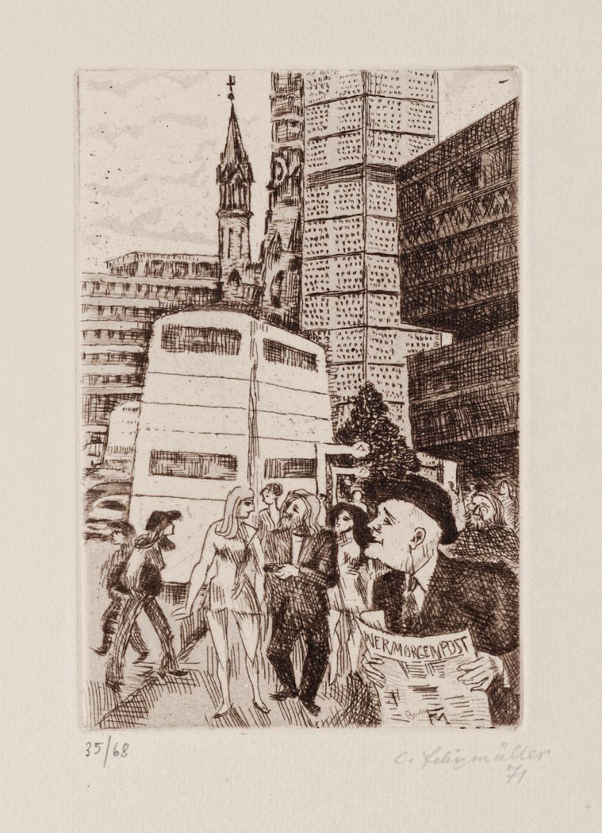 Conrad Felixmuller Figurative Print - The City - Original Etching by Conrad Felixmüller - 1971